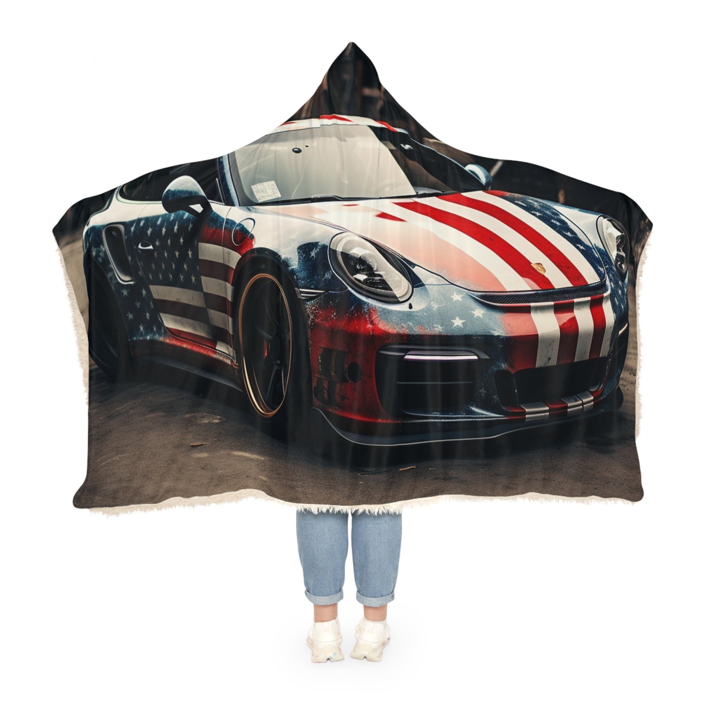 Snuggle Hooded Blanket American Flag Porsche 3