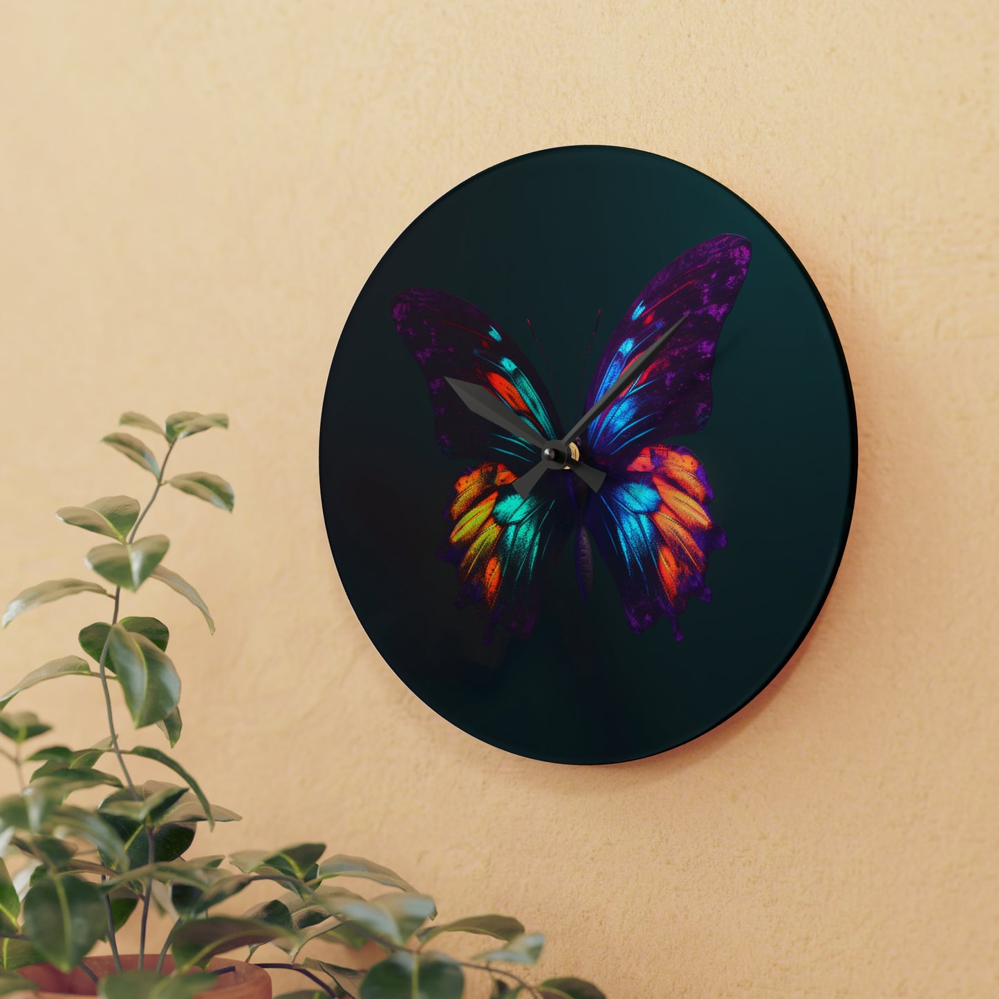 Acrylic Wall Clock Hyper Colorful Butterfly Purple 1