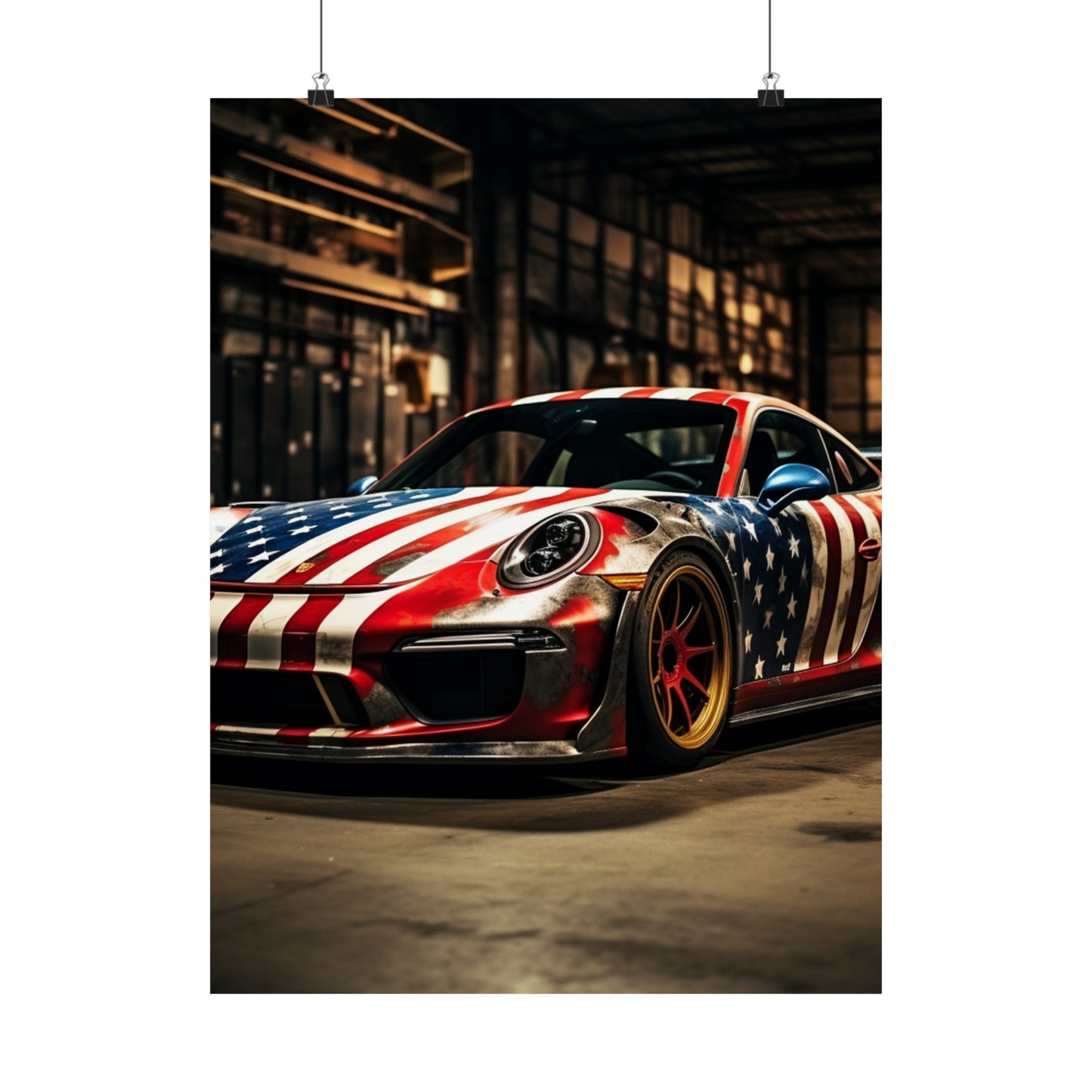 Premium Matte Vertical Posters American Flag Porsche 4