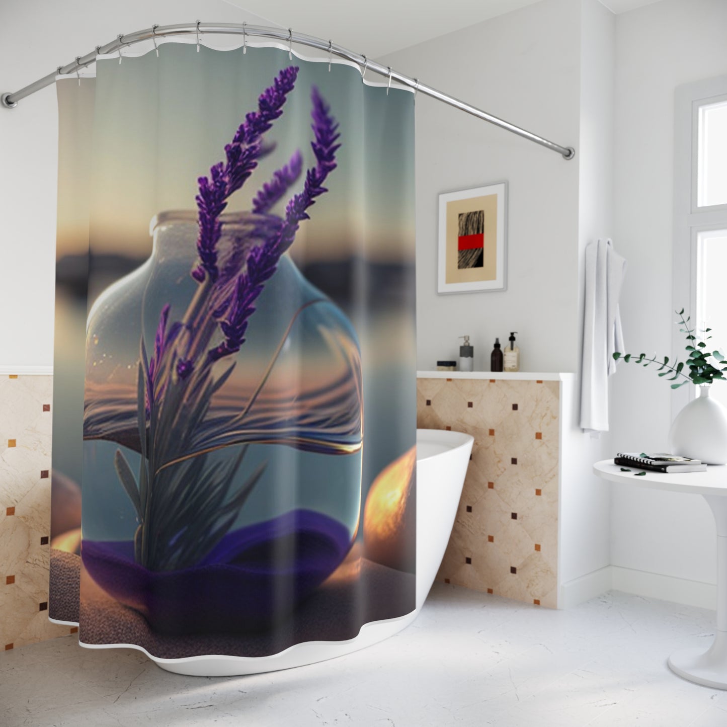 Polyester Shower Curtain Lavender in a vase 3