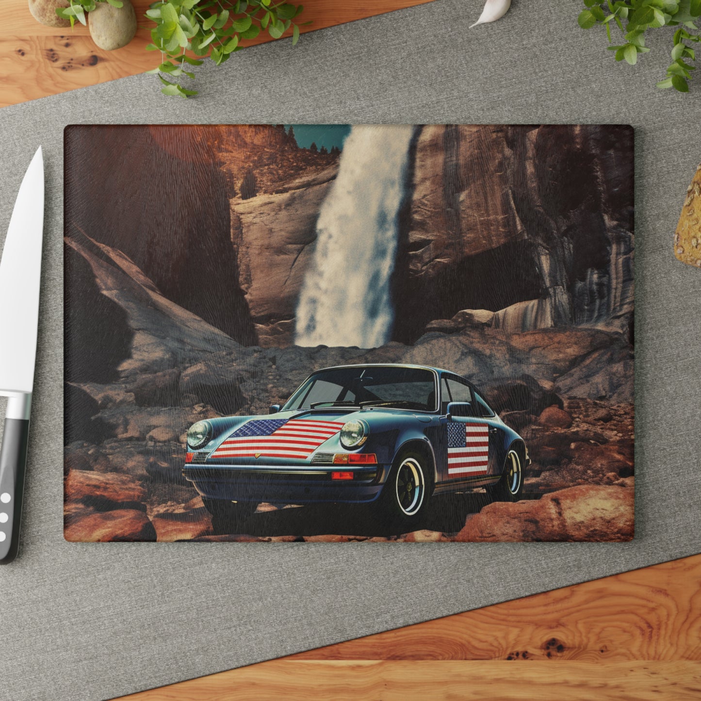 Glass Cutting Board American Flag Porsche Abstract 2