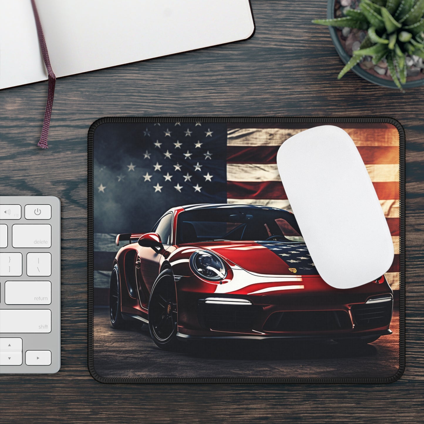 Gaming Mouse Pad  American Flag Background Porsche 2