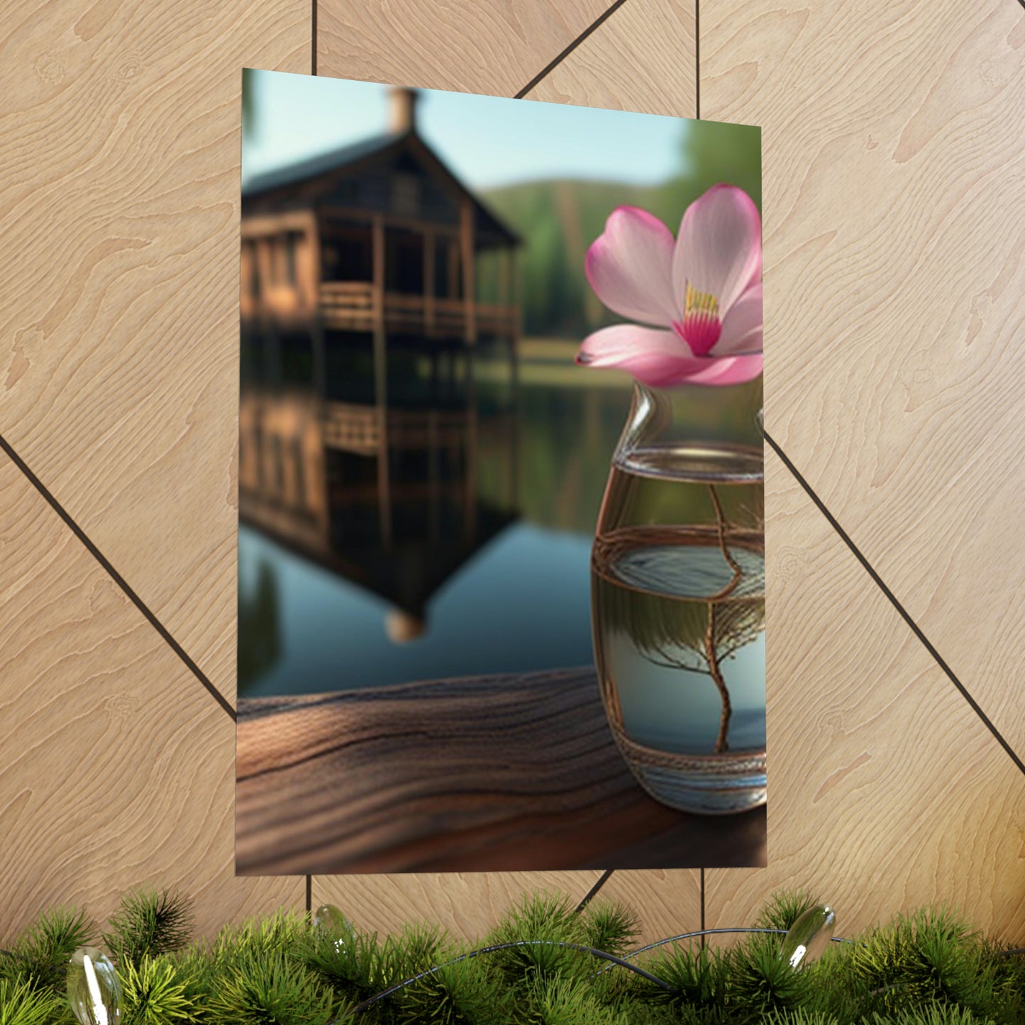 Premium Matte Vertical Posters Magnolia in a Glass vase 1