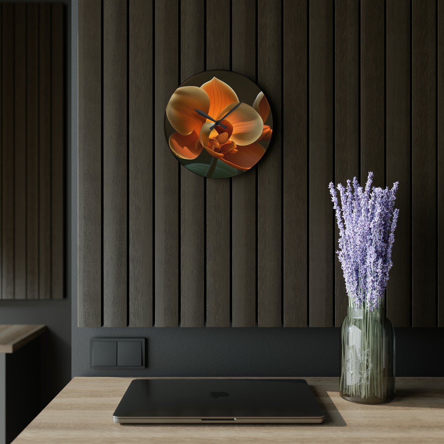 Acrylic Wall Clock Orange Orchid 4