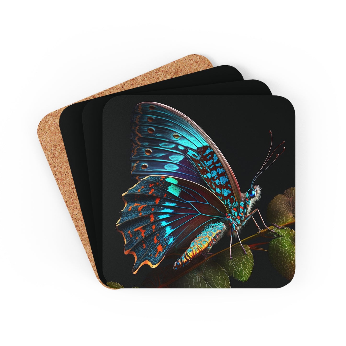 Corkwood Coaster Set Hue Neon Butterfly 2