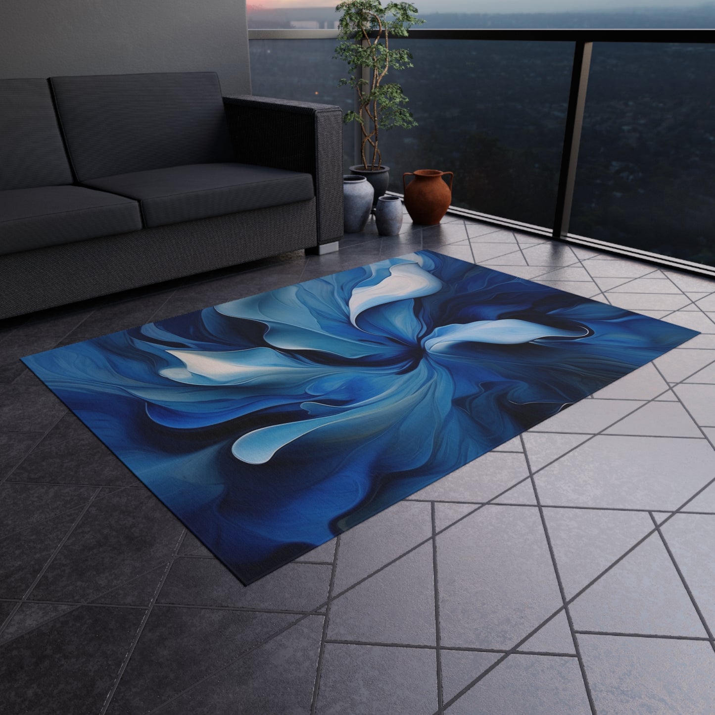 Outdoor Rug  Abstract Blue Tulip 4