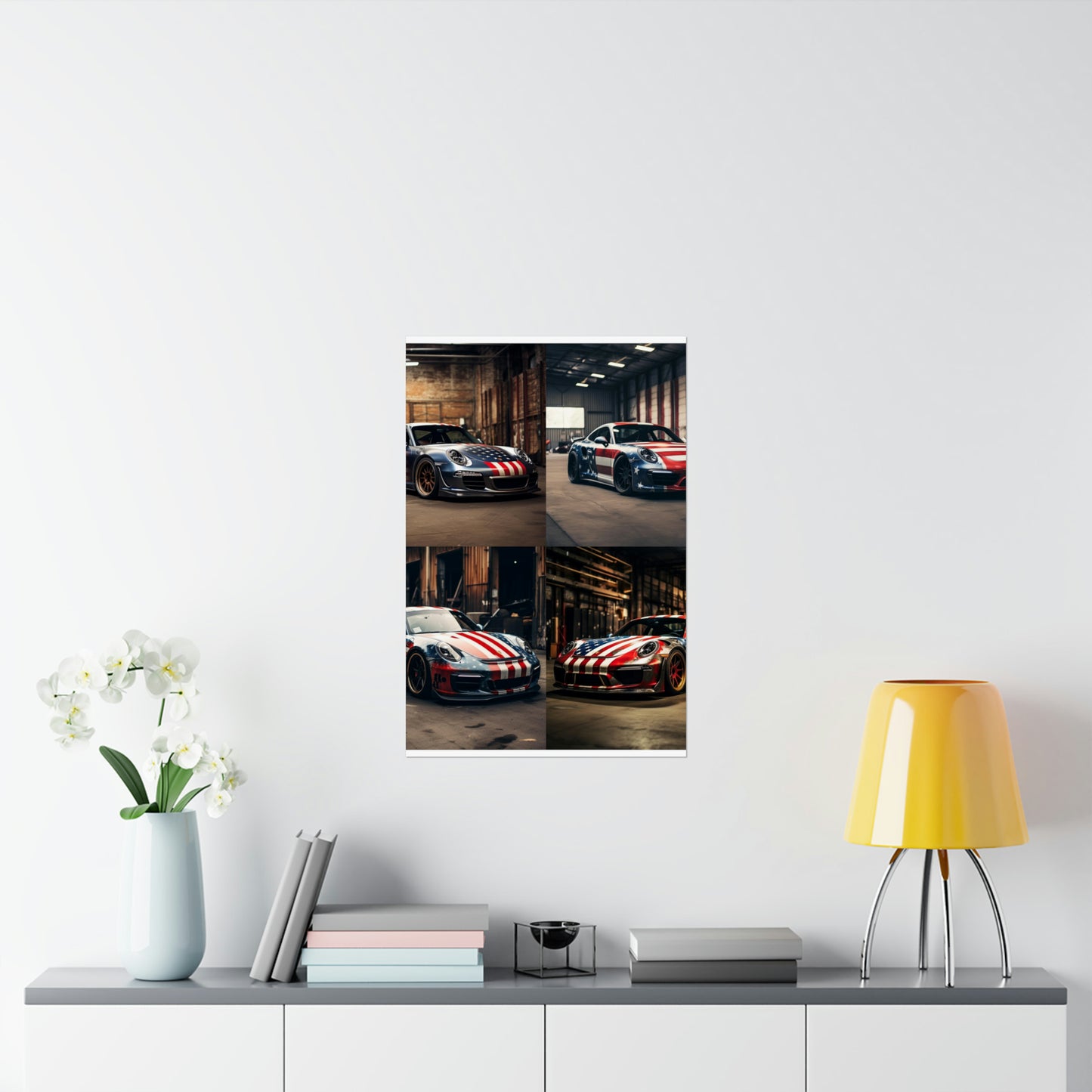 Premium Matte Vertical Posters American Flag Porsche 5