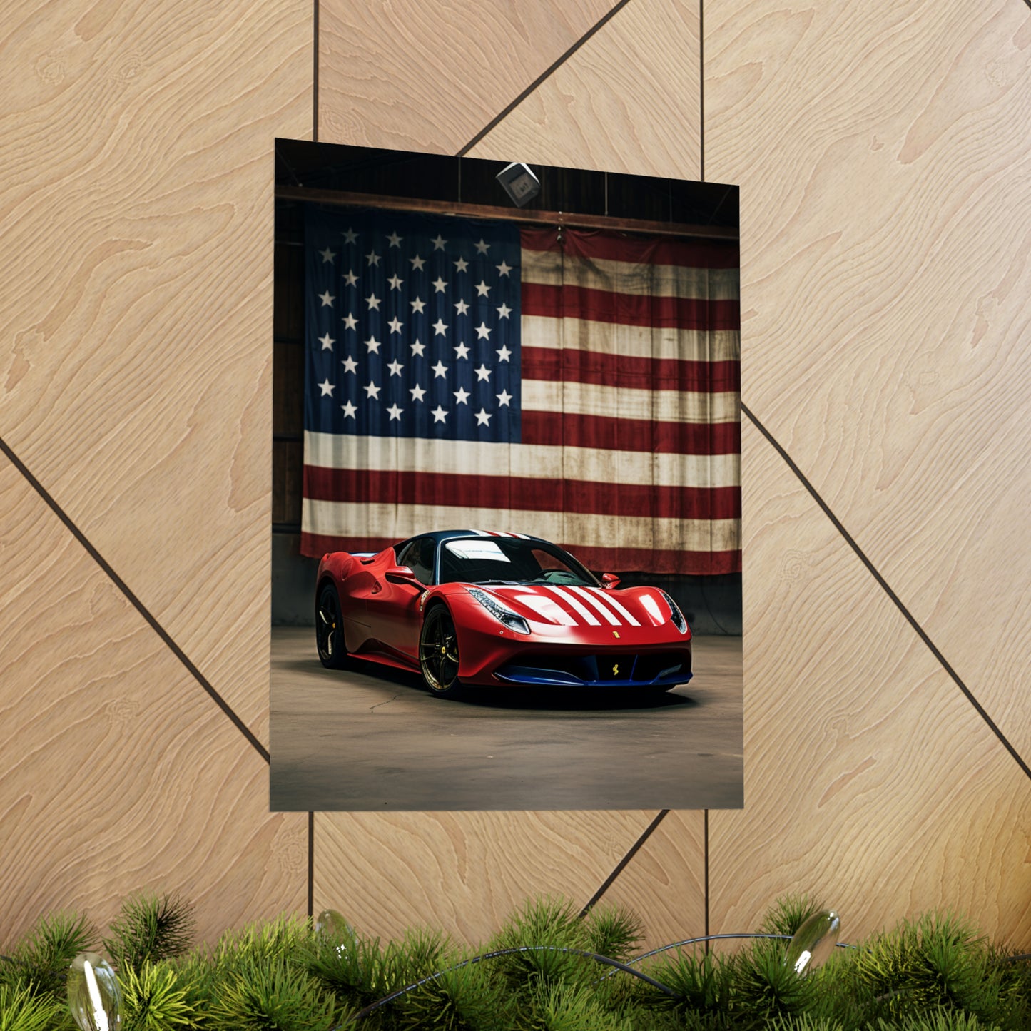 Premium Matte Vertical Posters American Flag Farrari 4