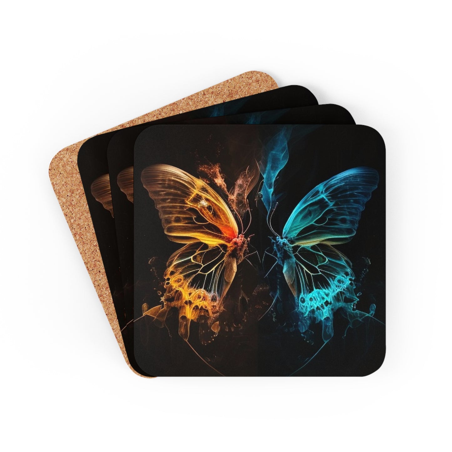 Corkwood Coaster Set Kiss Neon Butterfly 3