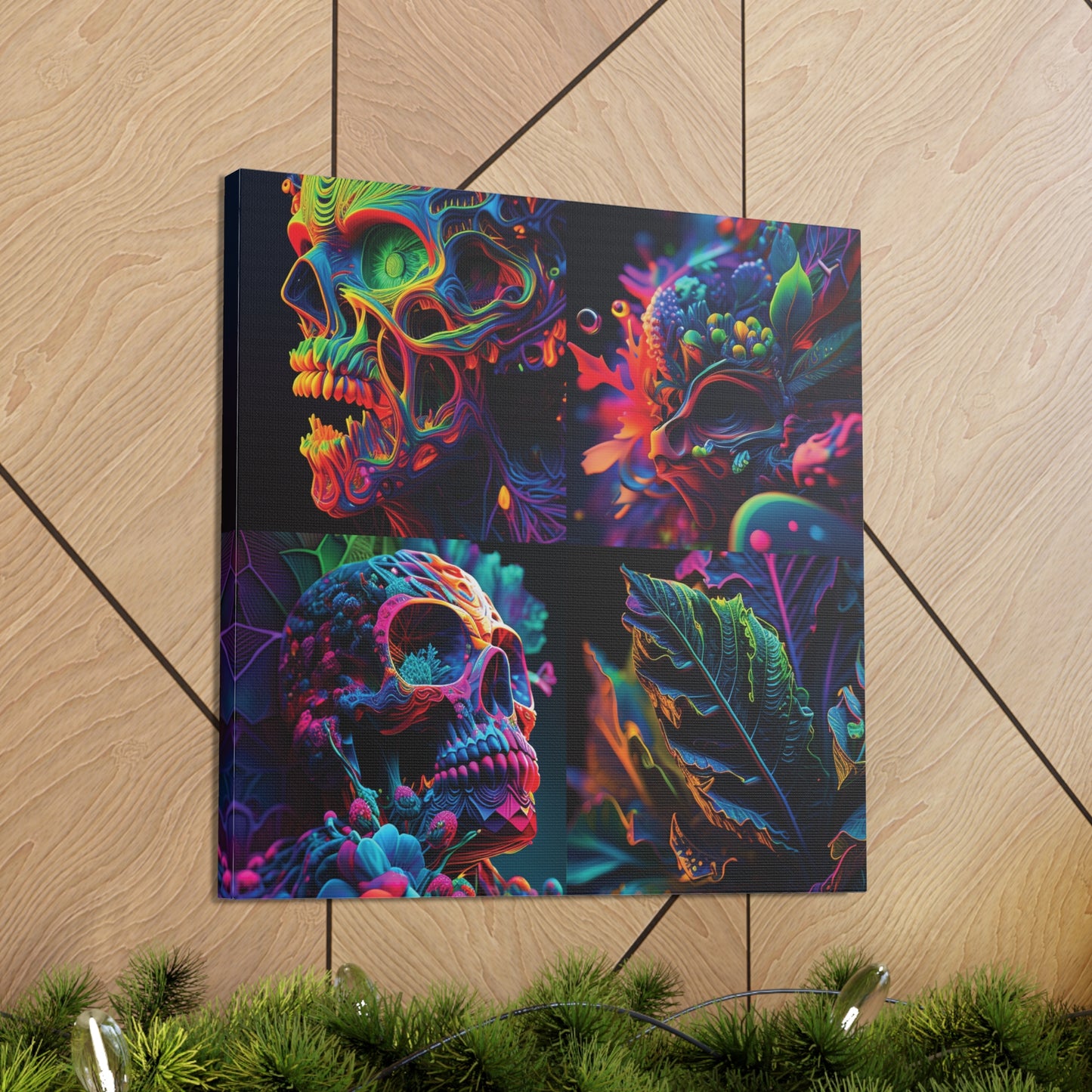 Canvas Gallery Wraps Florescent Skull Death 5