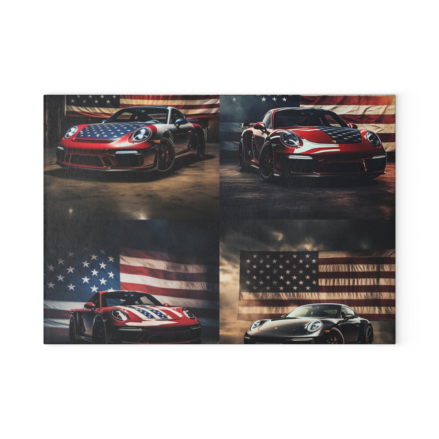 Glass Cutting Board American Flag Background Porsche 5