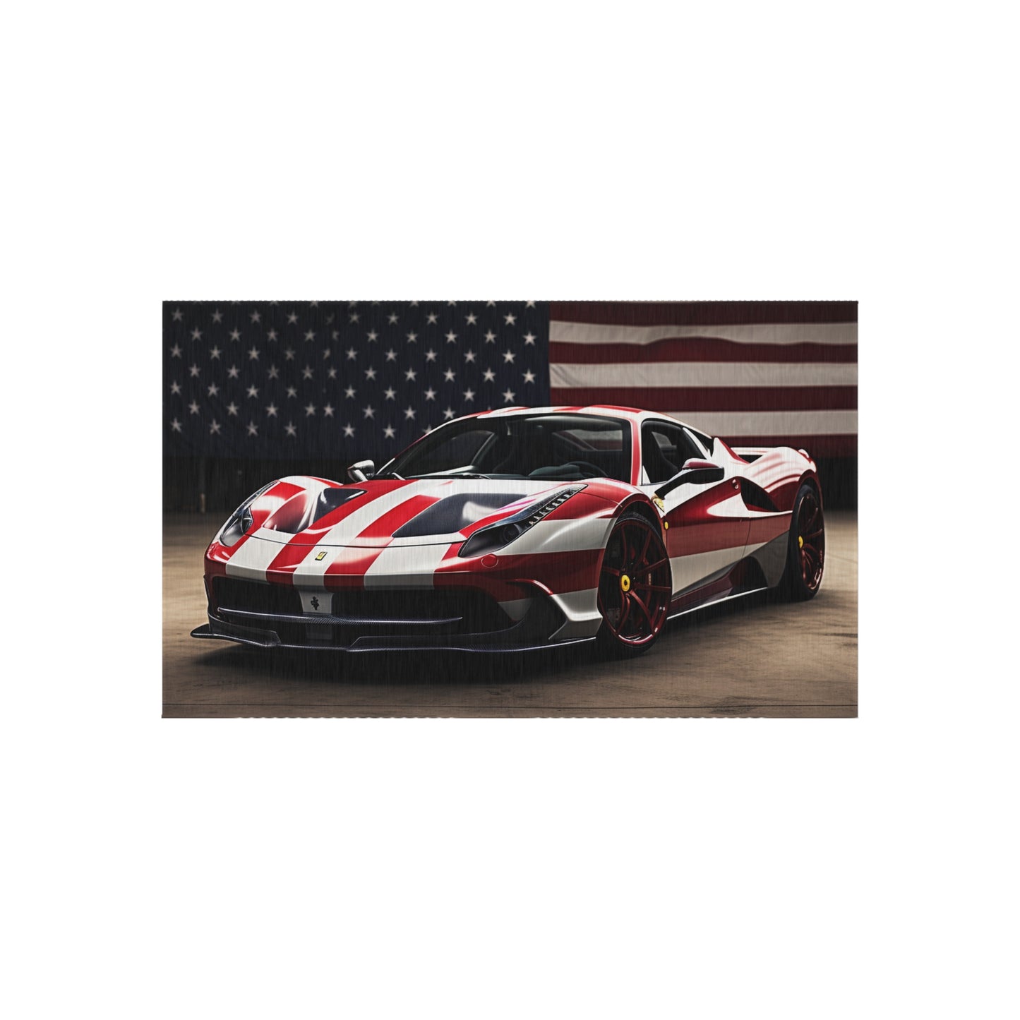 Outdoor Rug  American Flag Background Ferrari 2