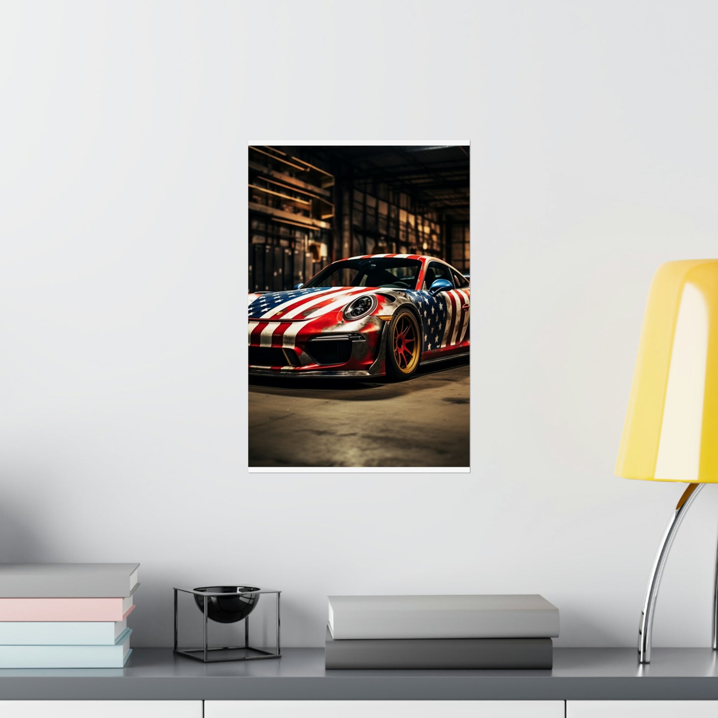 Premium Matte Vertical Posters American Flag Porsche 4