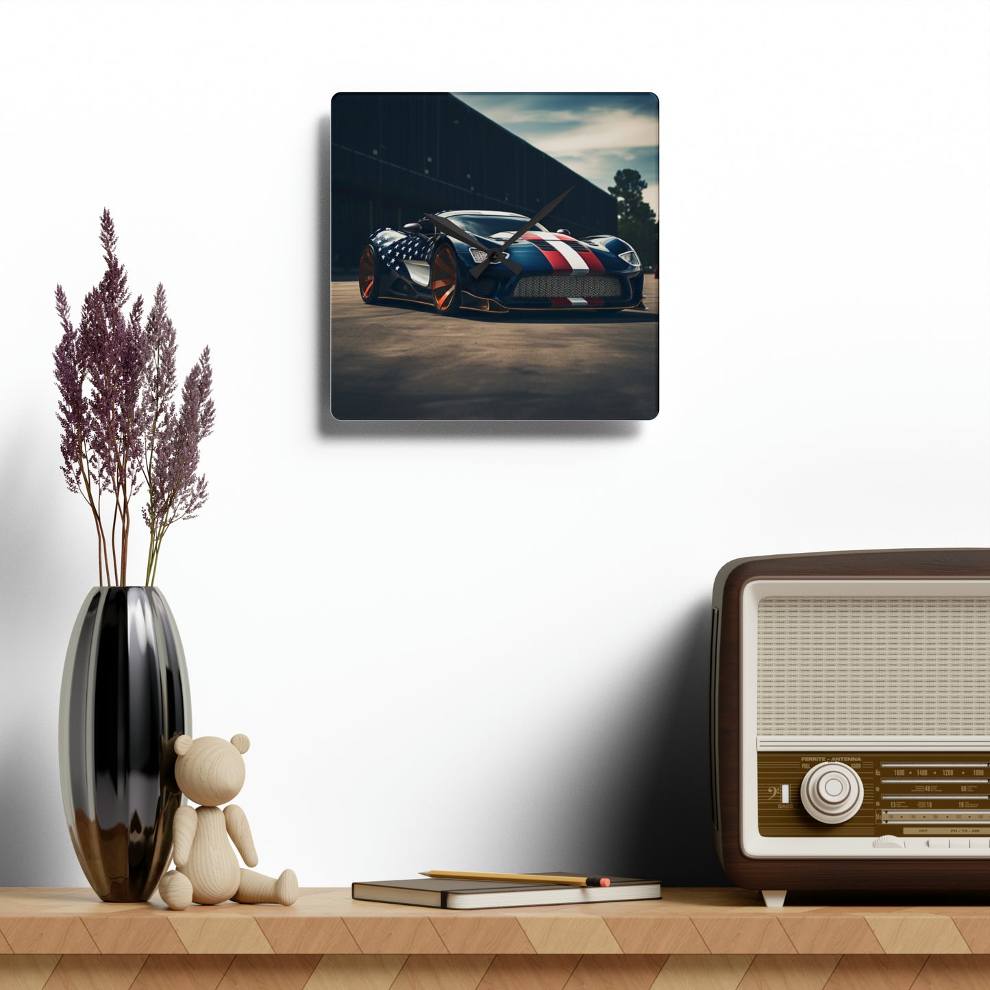 Acrylic Wall Clock Bugatti Flag American 2