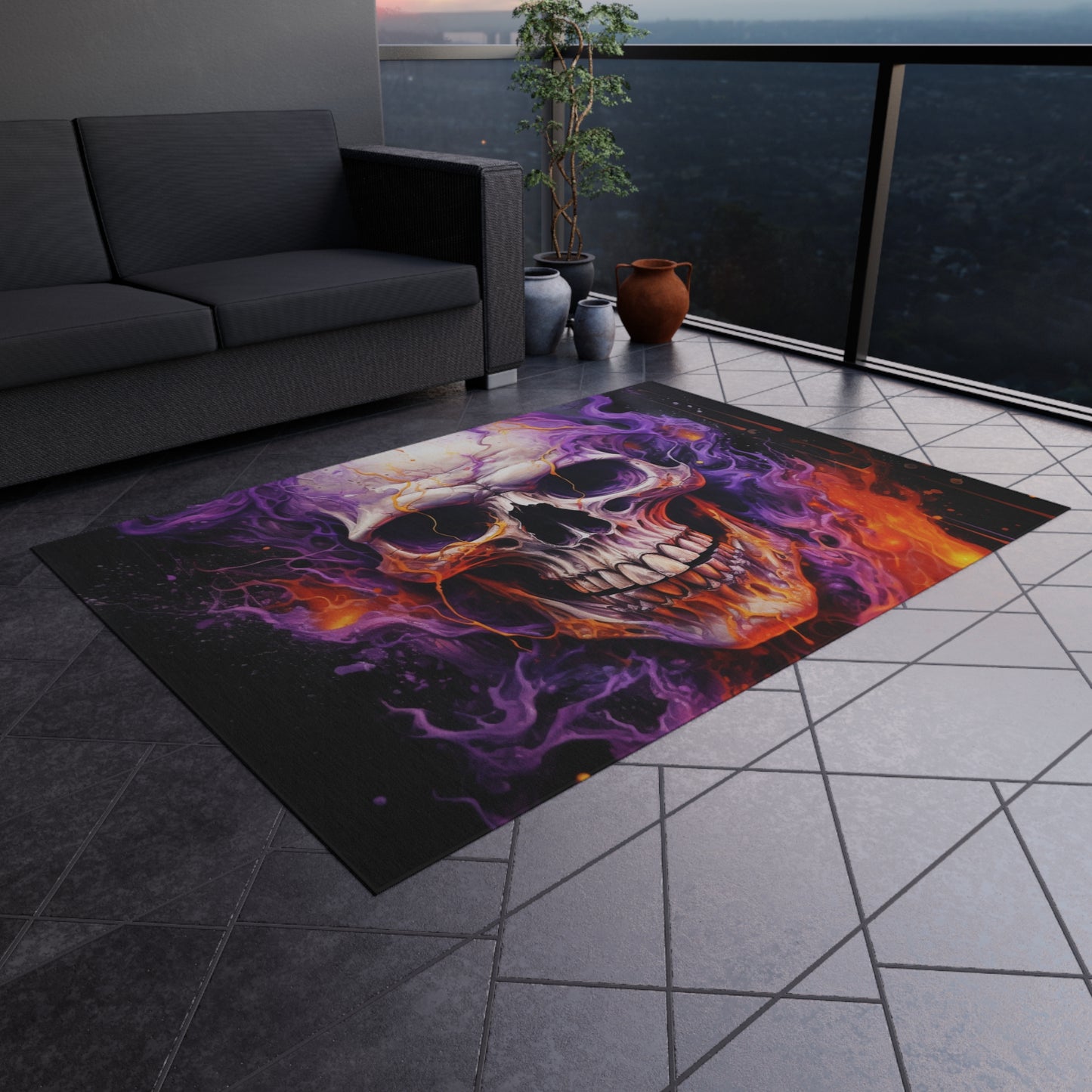 Outdoor Rug  Skull Flames 2
