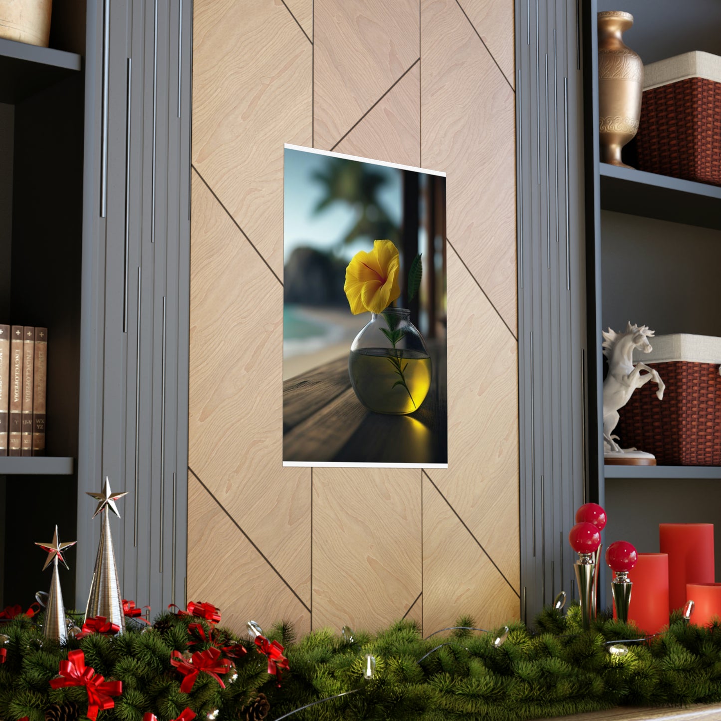 Premium Matte Vertical Posters Yellow Hibiscus Wood 3