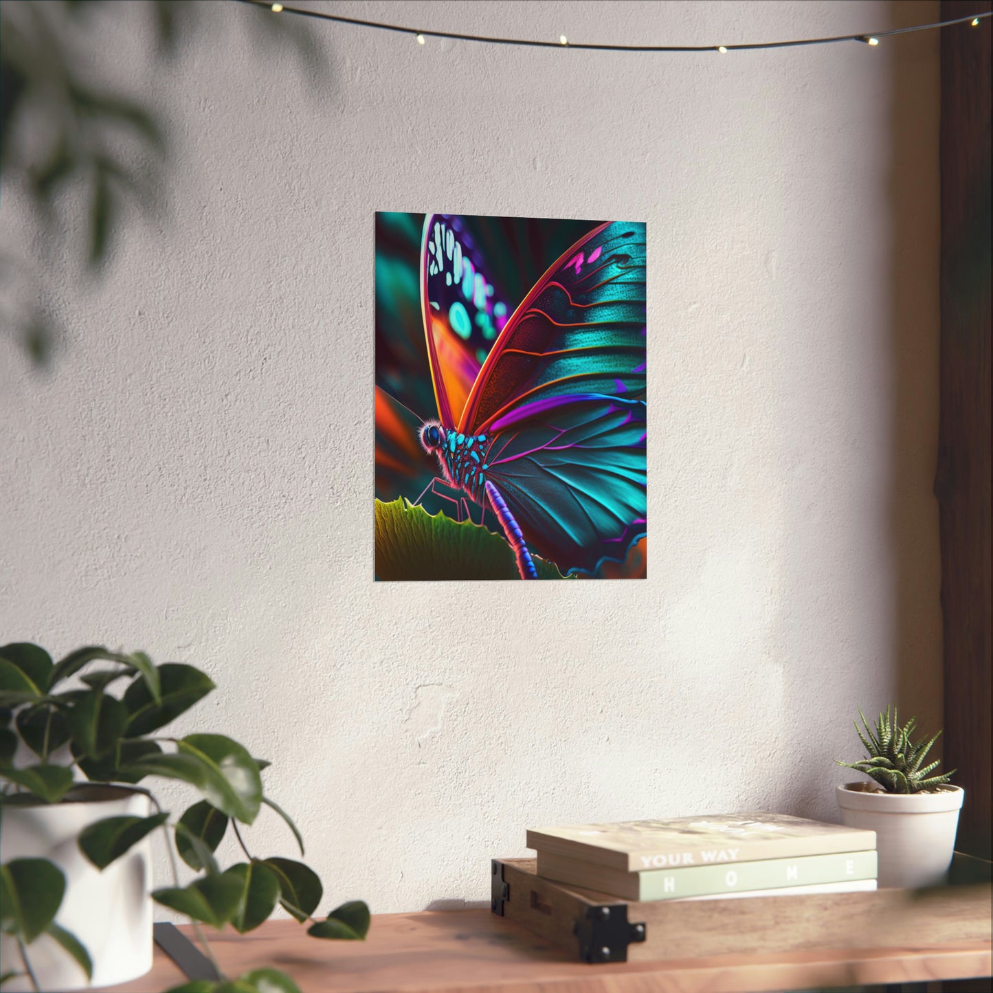 Premium Matte Vertical Posters Neon Butterfly Macro 1