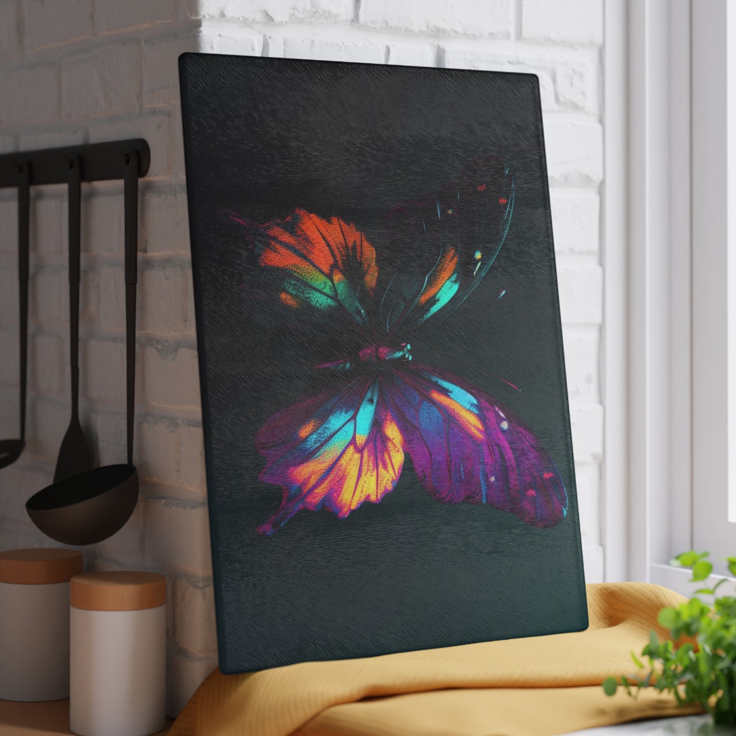 Glass Cutting Board Hyper Colorful Butterfly Purple 3