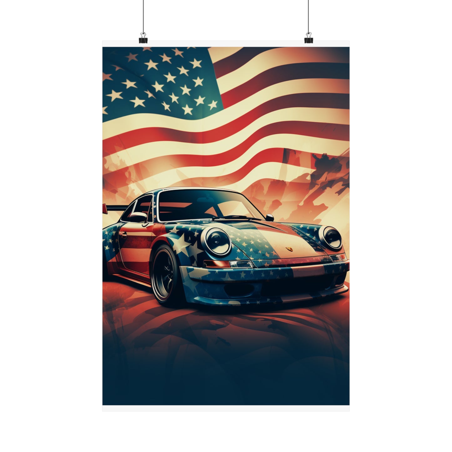 Premium Matte Vertical Posters Abstract American Flag Background Porsche 4