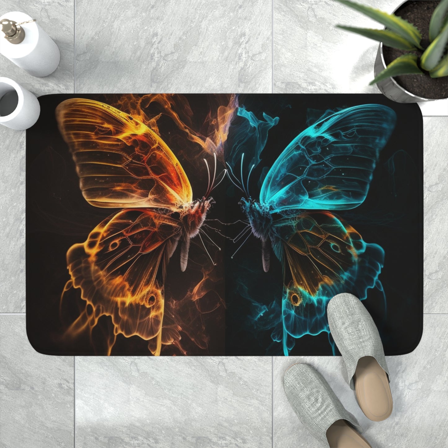 Memory Foam Bath Mat Kiss Neon Butterfly 6