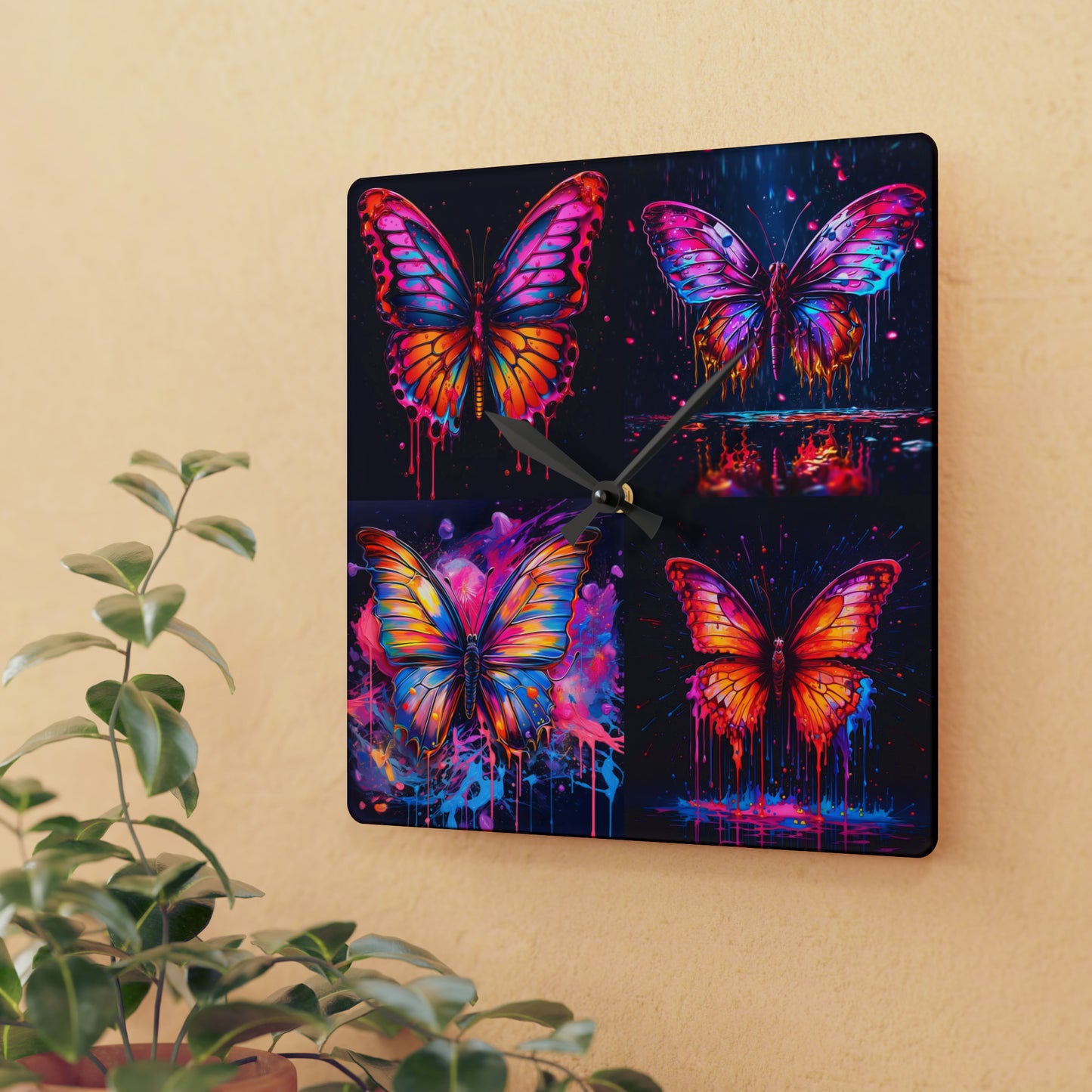 Acrylic Wall Clock Pink Butterfly Flair 5