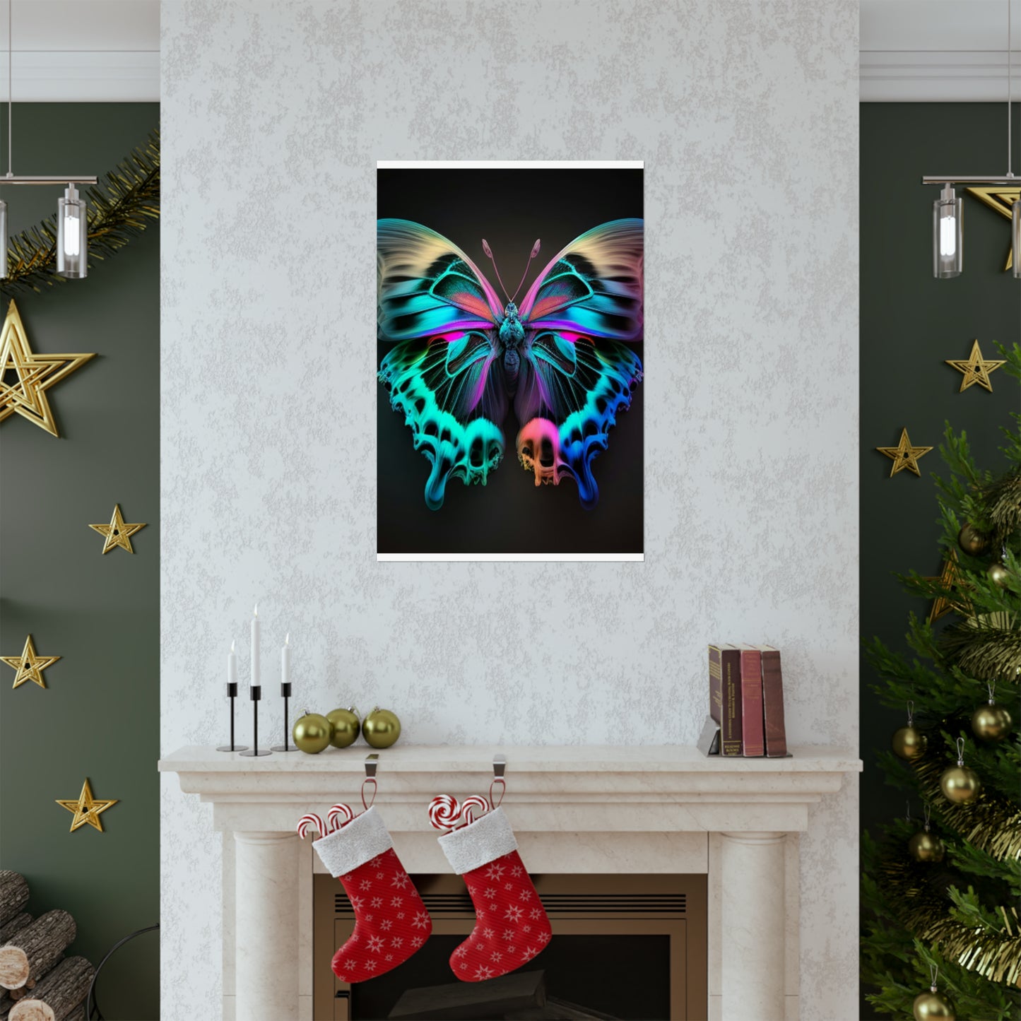 Premium Matte Vertical Posters Neon Butterfly Fusion 2