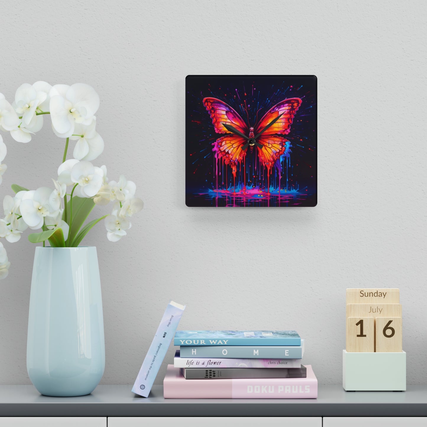 Acrylic Wall Clock Pink Butterfly Flair 4