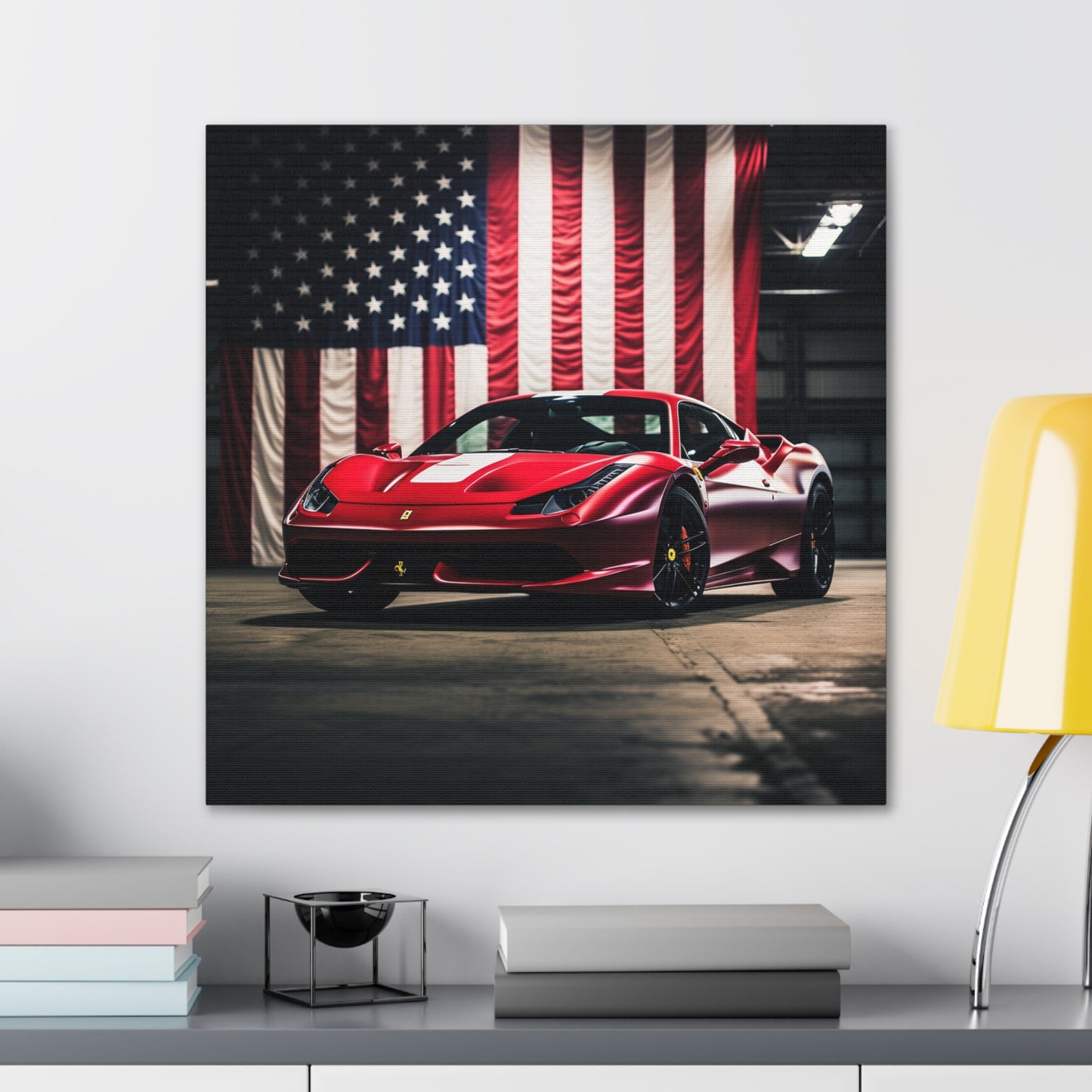 Canvas Gallery Wraps American Flag Background Ferrari 3