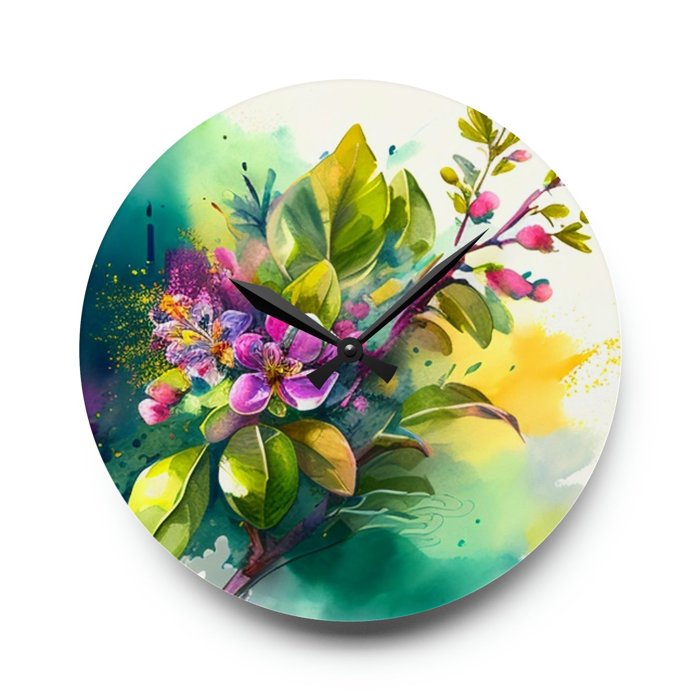 Acrylic Wall Clock Mother Nature Bright Spring Colors Realistic Watercolor 1