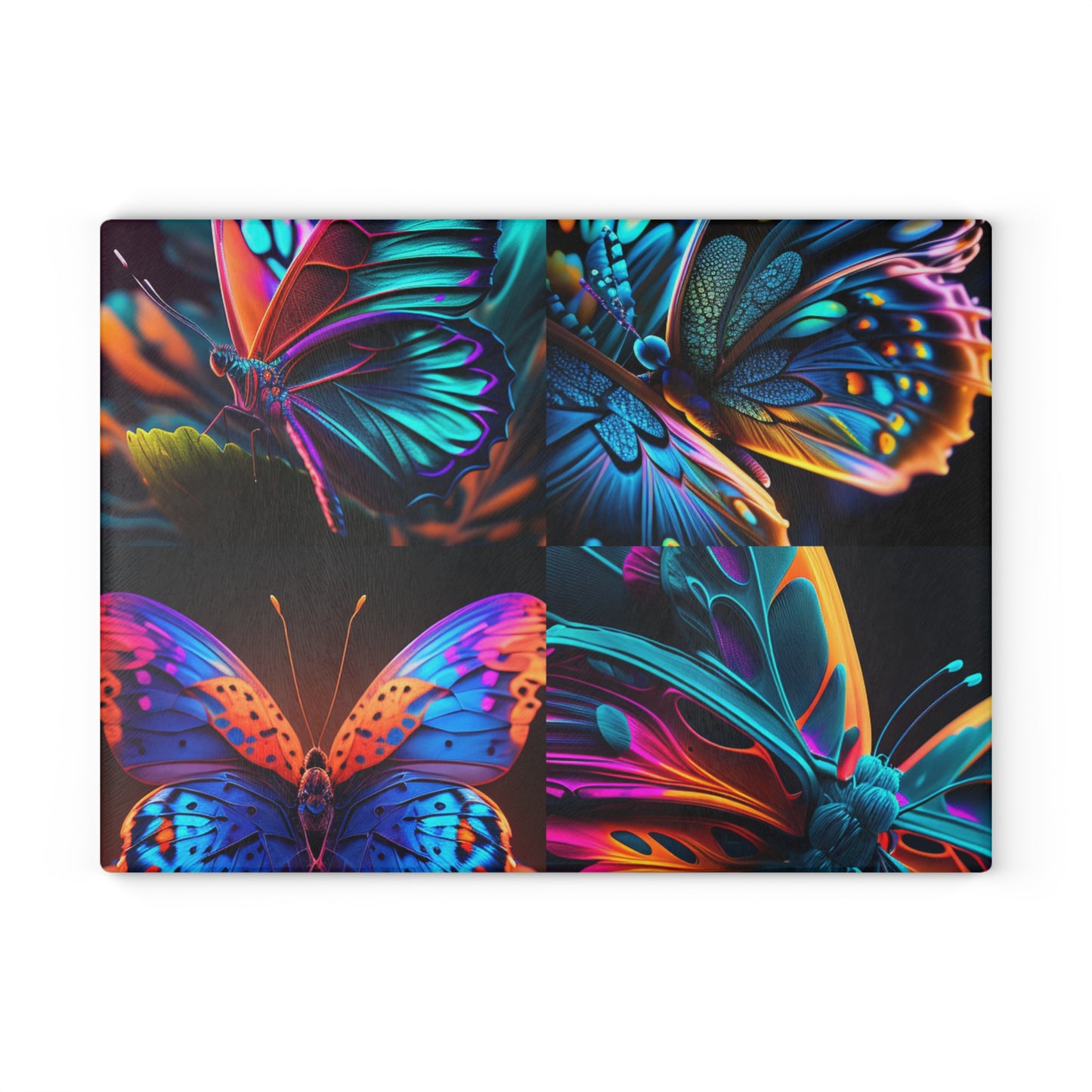 Glass Cutting Board Neon Butterfly Macro 5