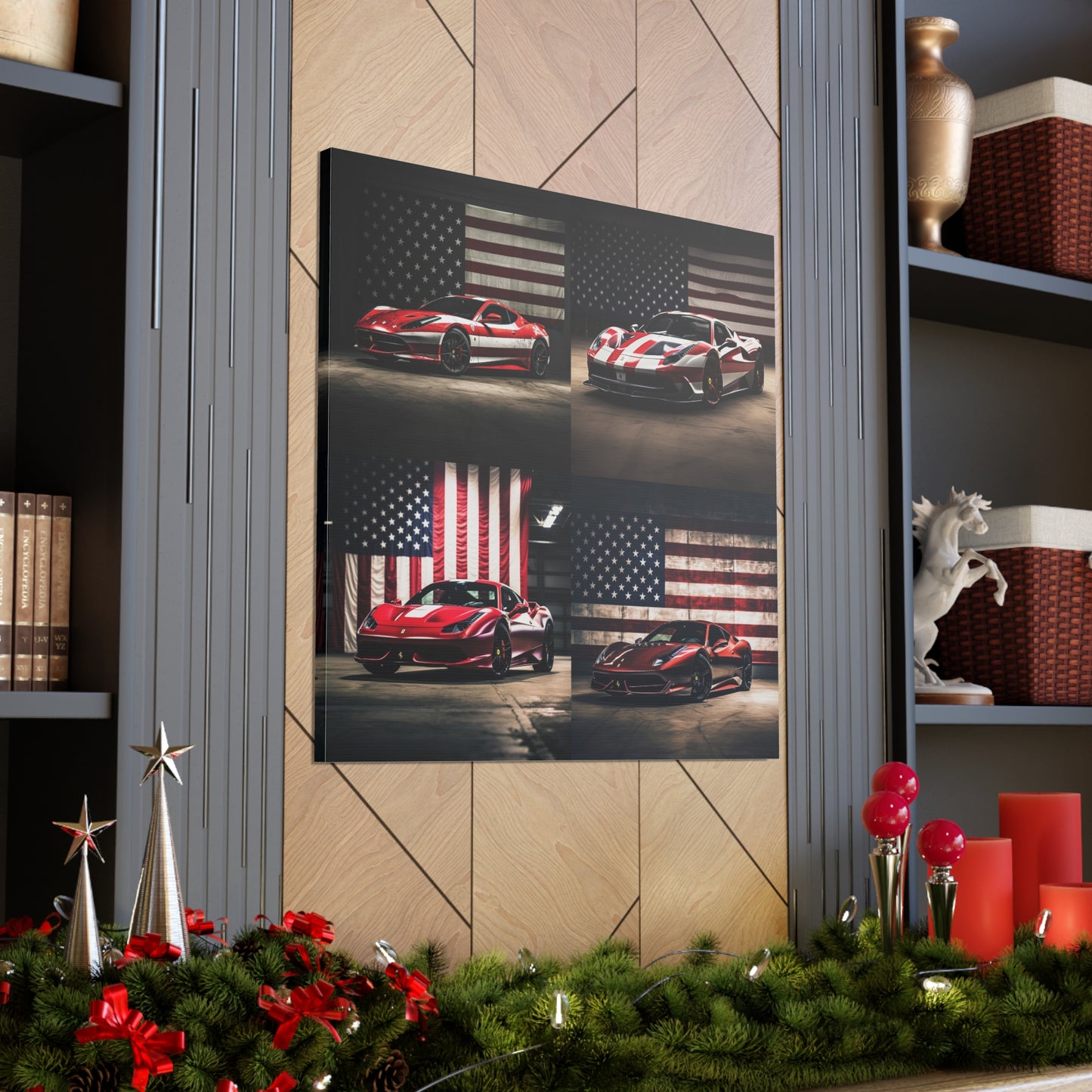 Canvas Gallery Wraps American Flag Background Ferrari 5