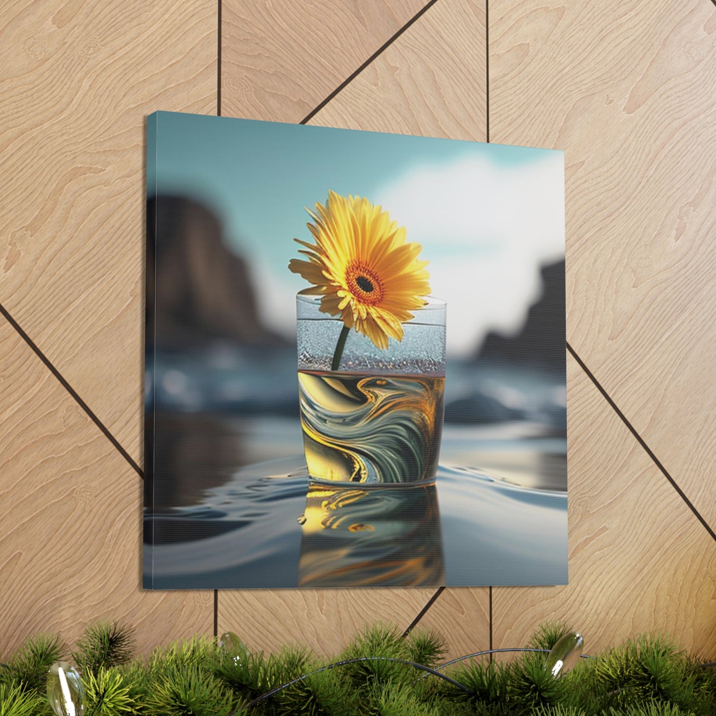 Canvas Gallery Wraps yello Gerbera glass 2