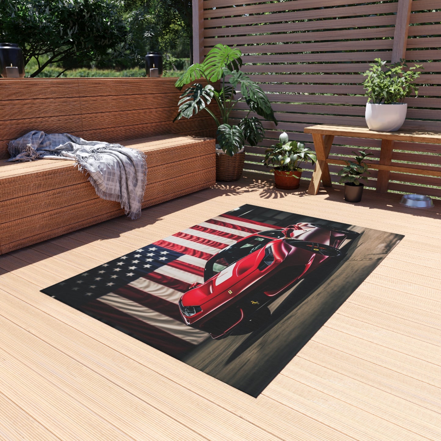 Outdoor Rug  American Flag Background Ferrari 3