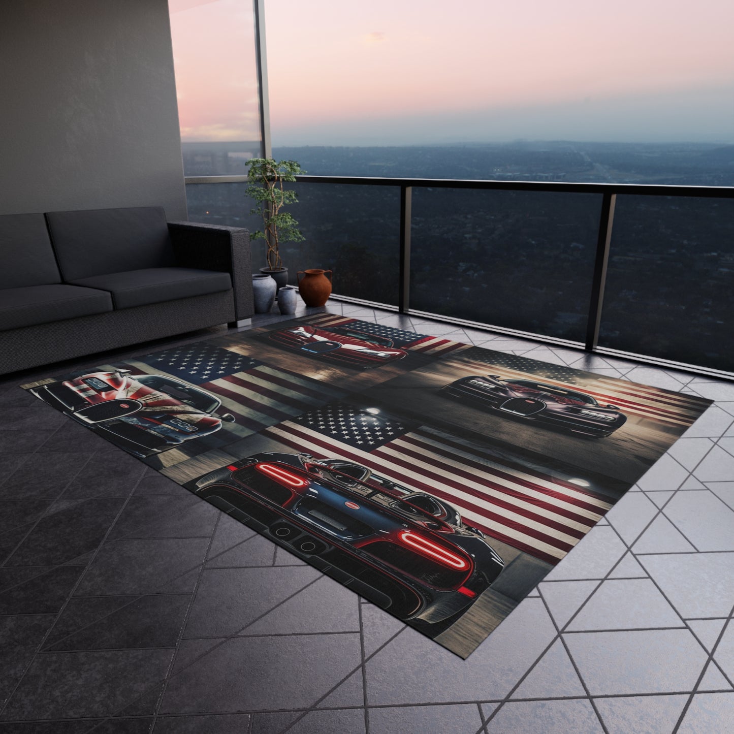 Outdoor Rug  American Flag Background Bugatti 5