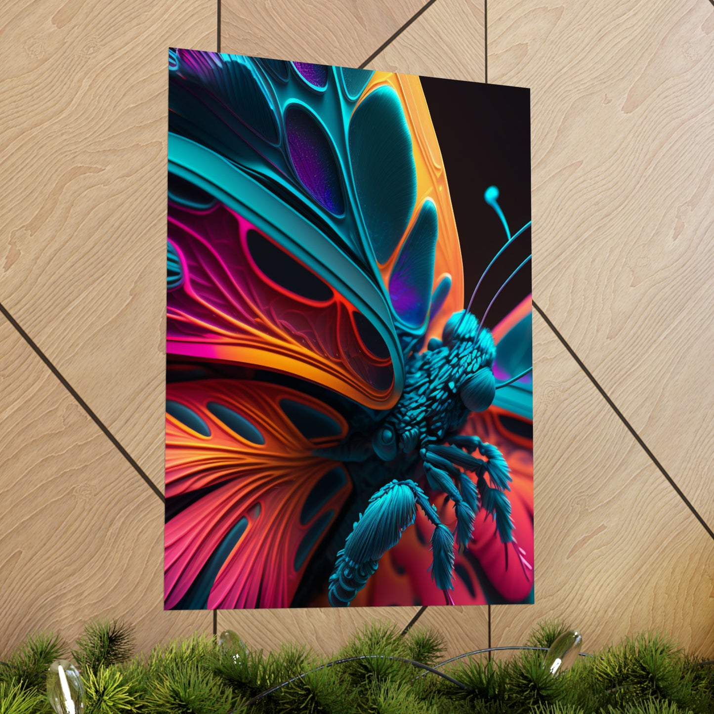 Premium Matte Vertical Posters Neon Butterfly Macro 4