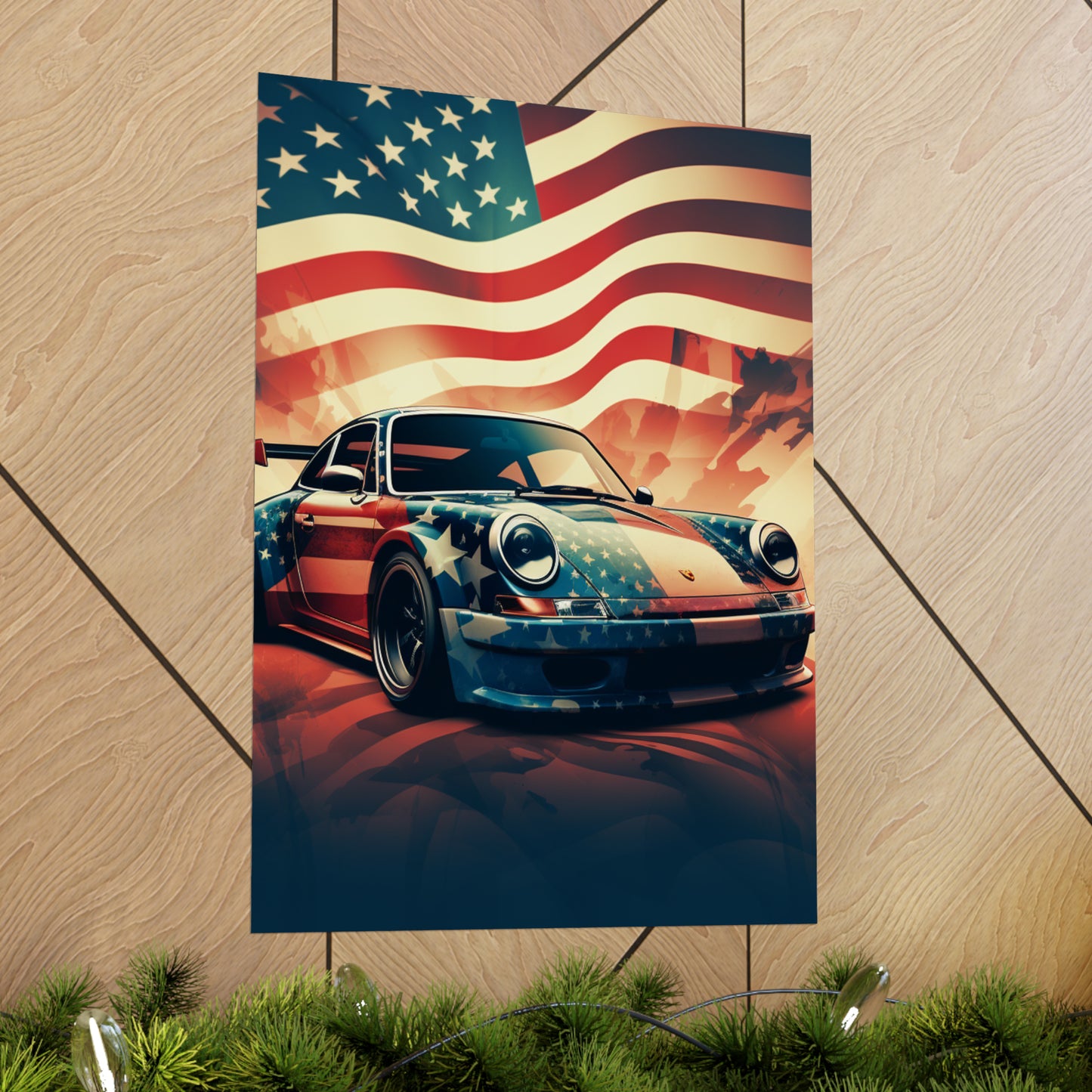 Premium Matte Vertical Posters Abstract American Flag Background Porsche 4