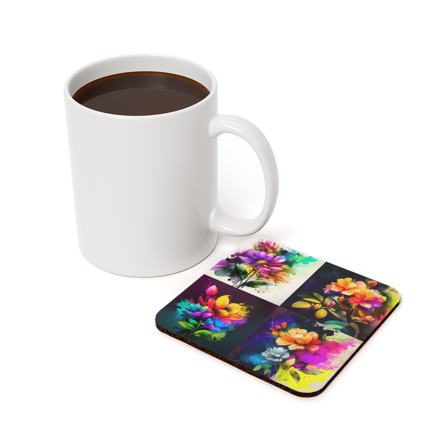 Cork Back Coaster Bright Spring Flowers 5