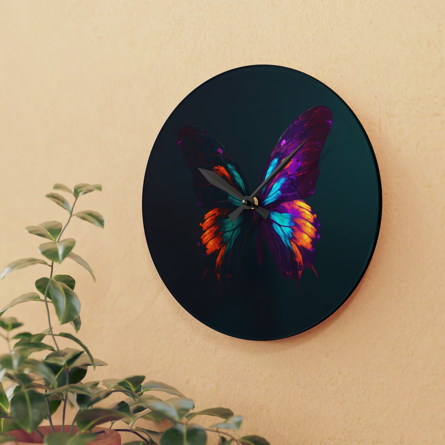 Acrylic Wall Clock Hyper Colorful Butterfly Purple 2