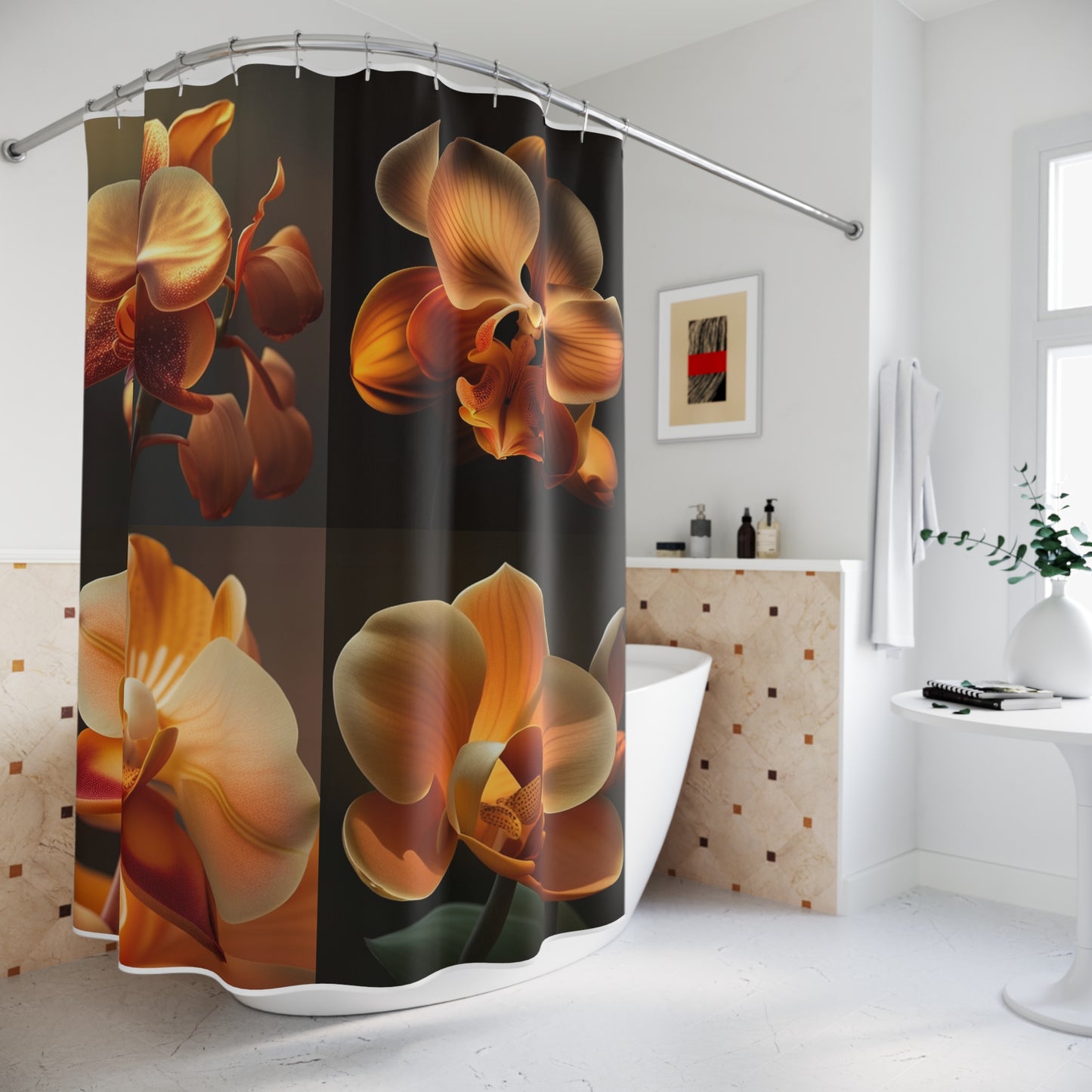Polyester Shower Curtain Orange Orchid 5