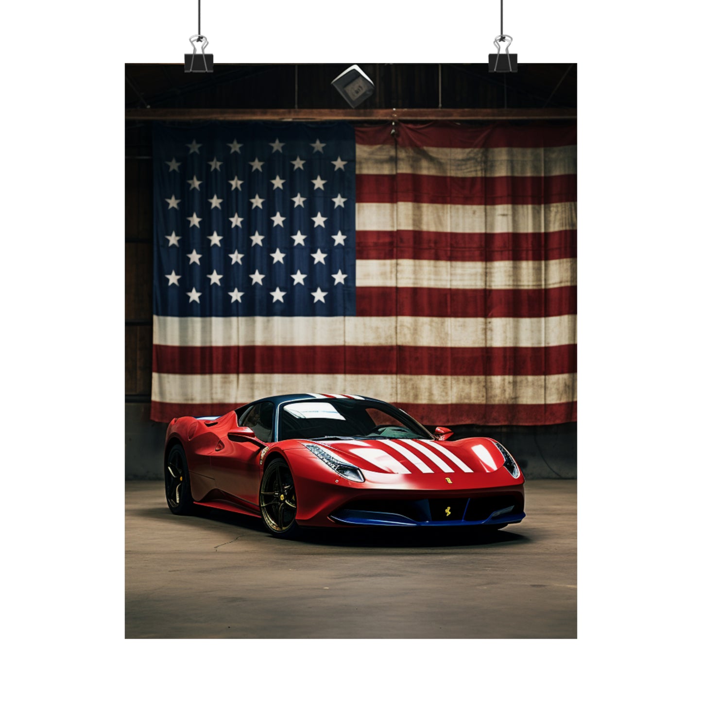 Premium Matte Vertical Posters American Flag Farrari 4