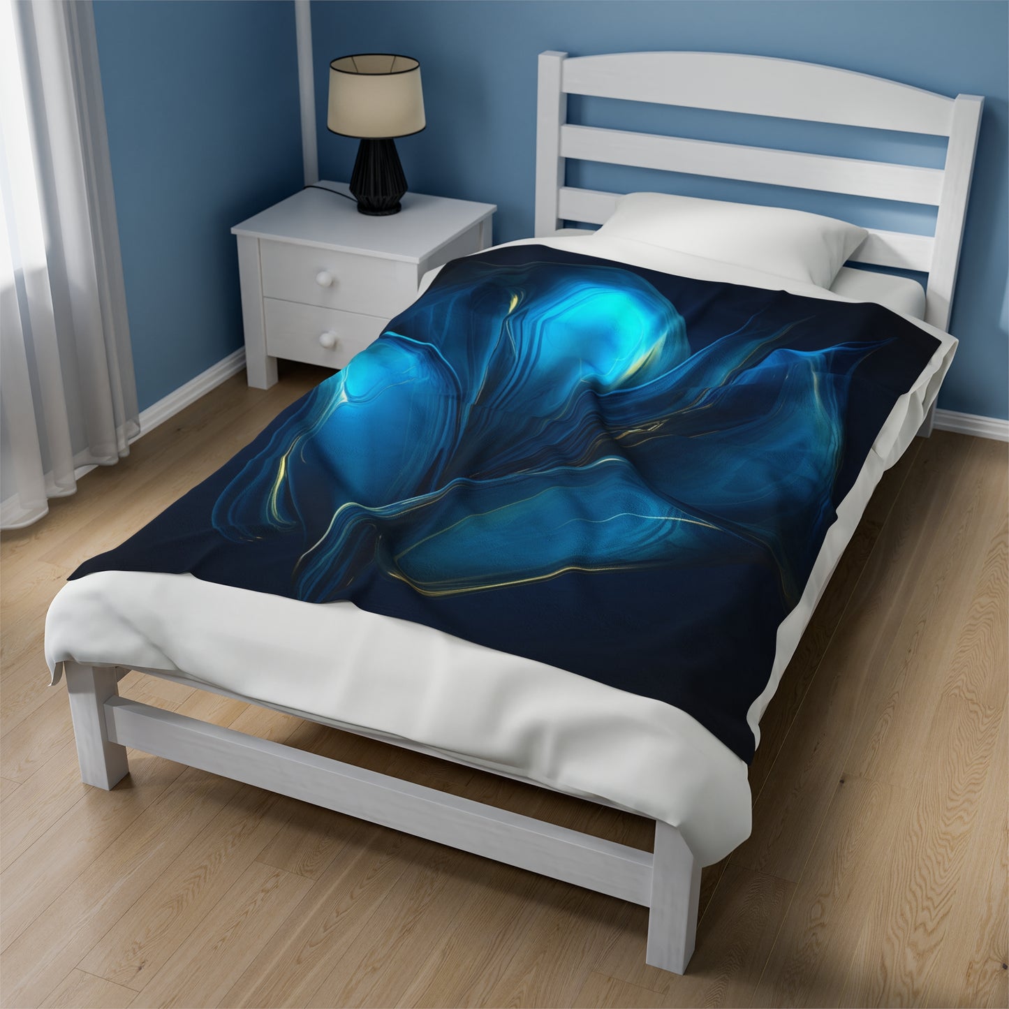 Velveteen Plush Blanket Abstract Blue Tulip 2