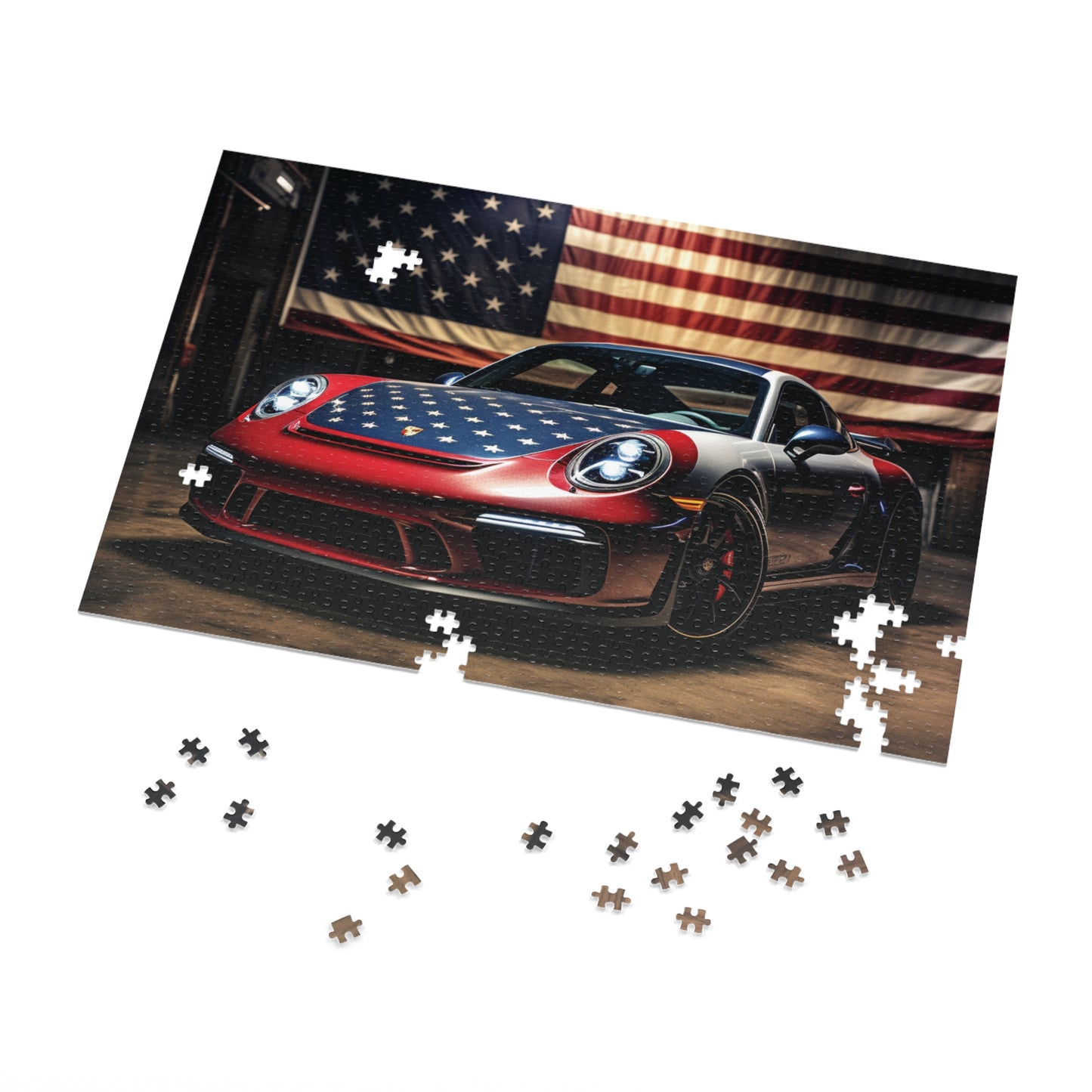 Jigsaw Puzzle (30, 110, 252, 500,1000-Piece) American Flag Background Porsche 1