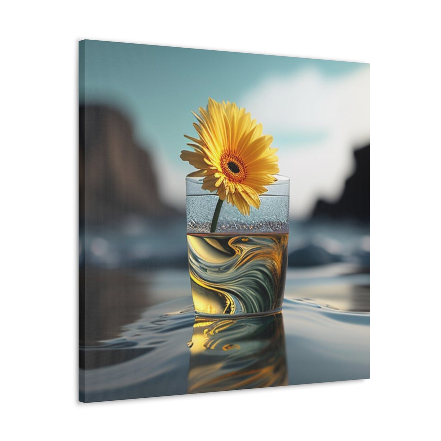 Canvas Gallery Wraps yello Gerbera glass 2