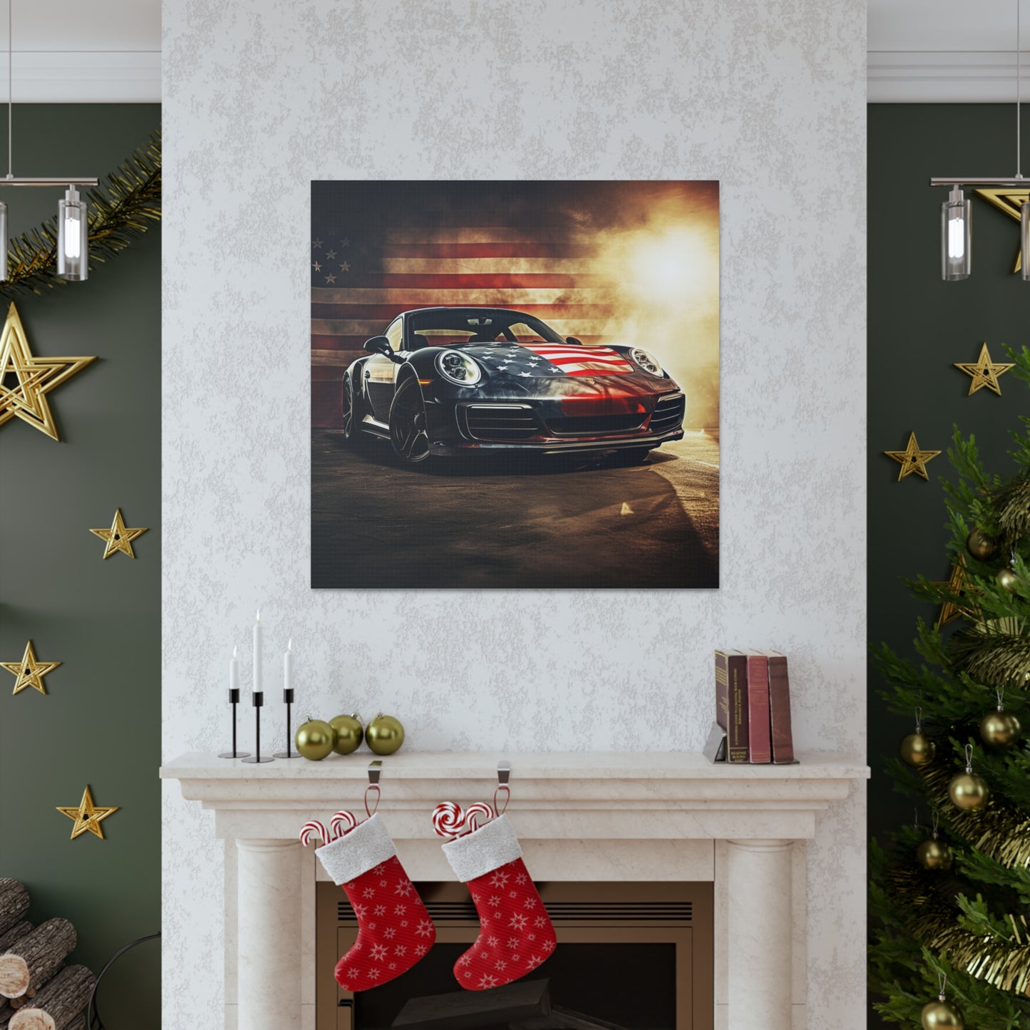 Canvas Gallery Wraps Abstract American Flag Background Porsche 1