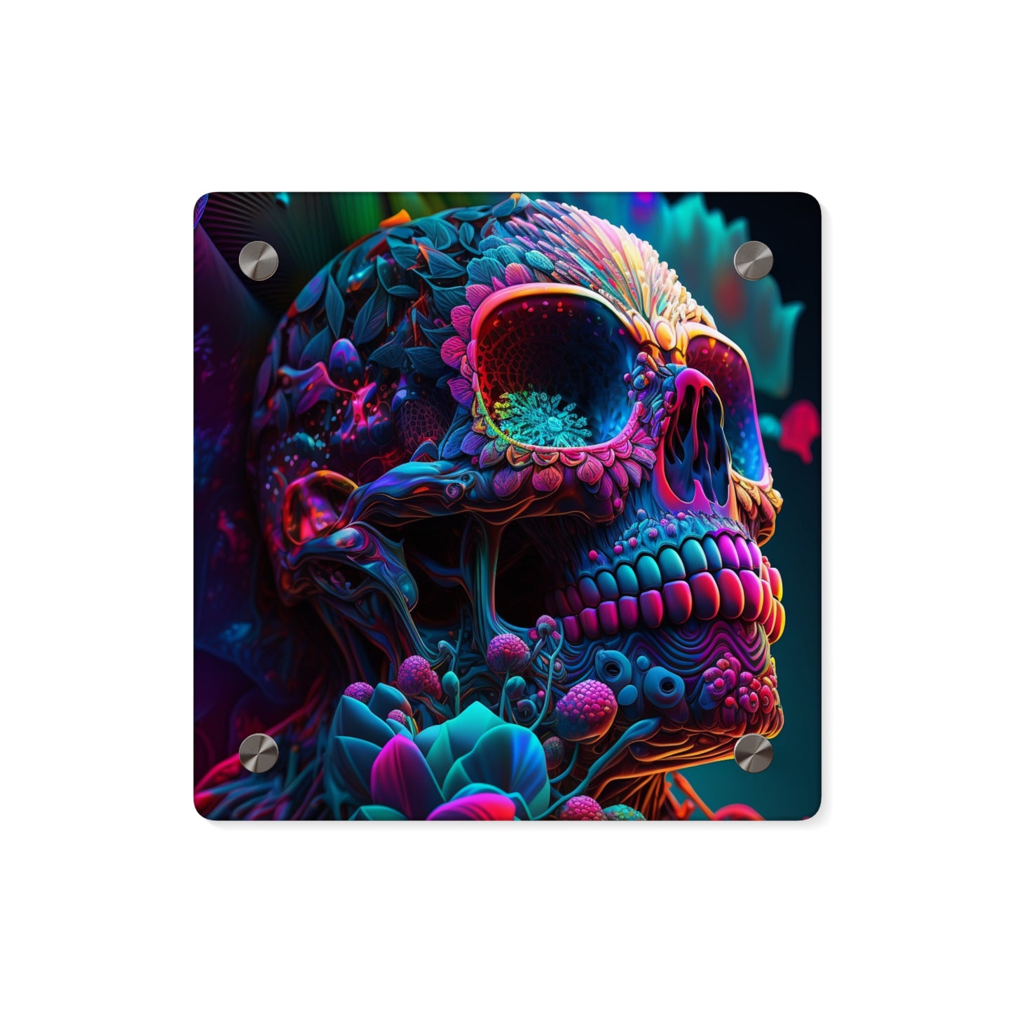 Acrylic Wall Art Panels Florescent Skull Death 3