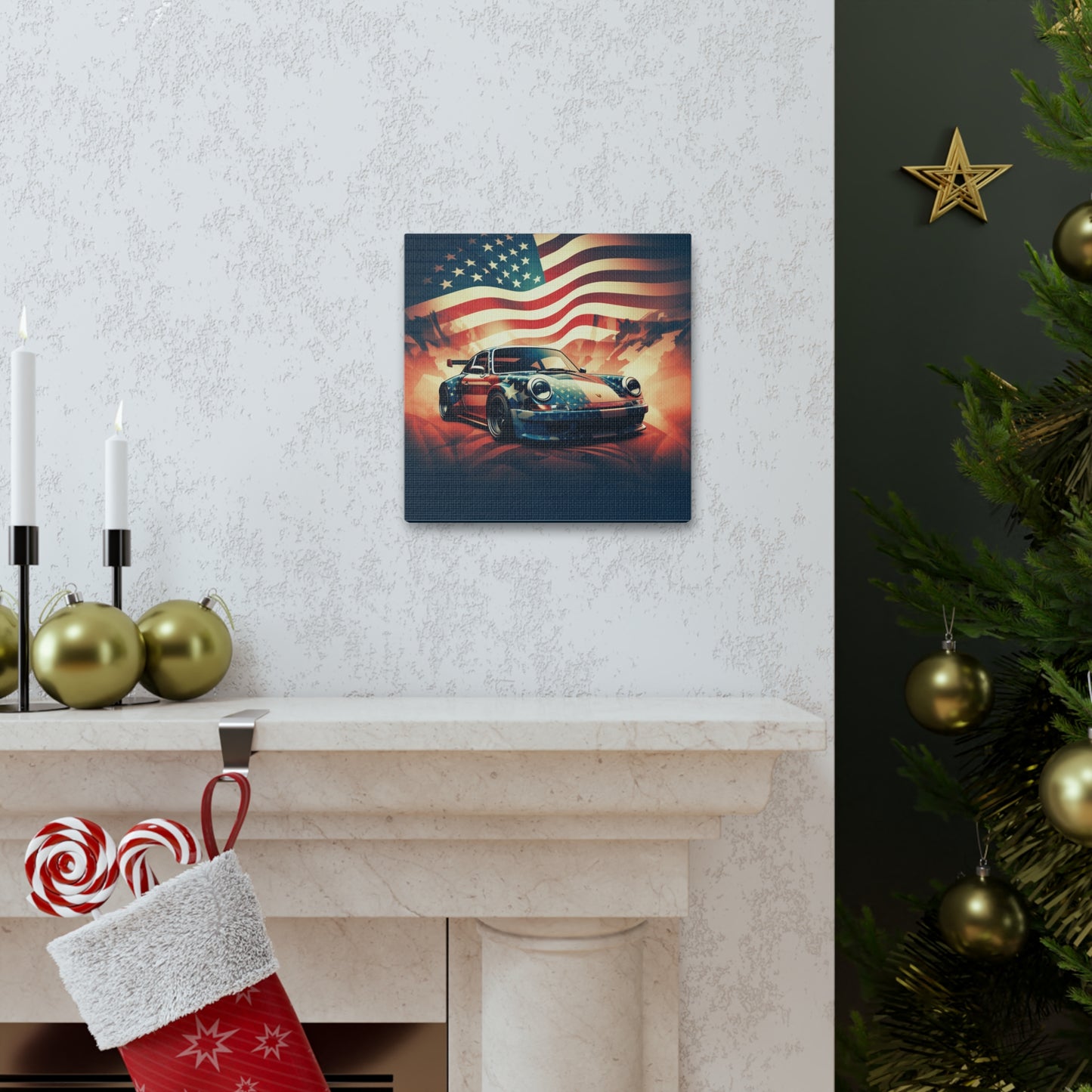 Canvas Gallery Wraps Abstract American Flag Background Porsche 4