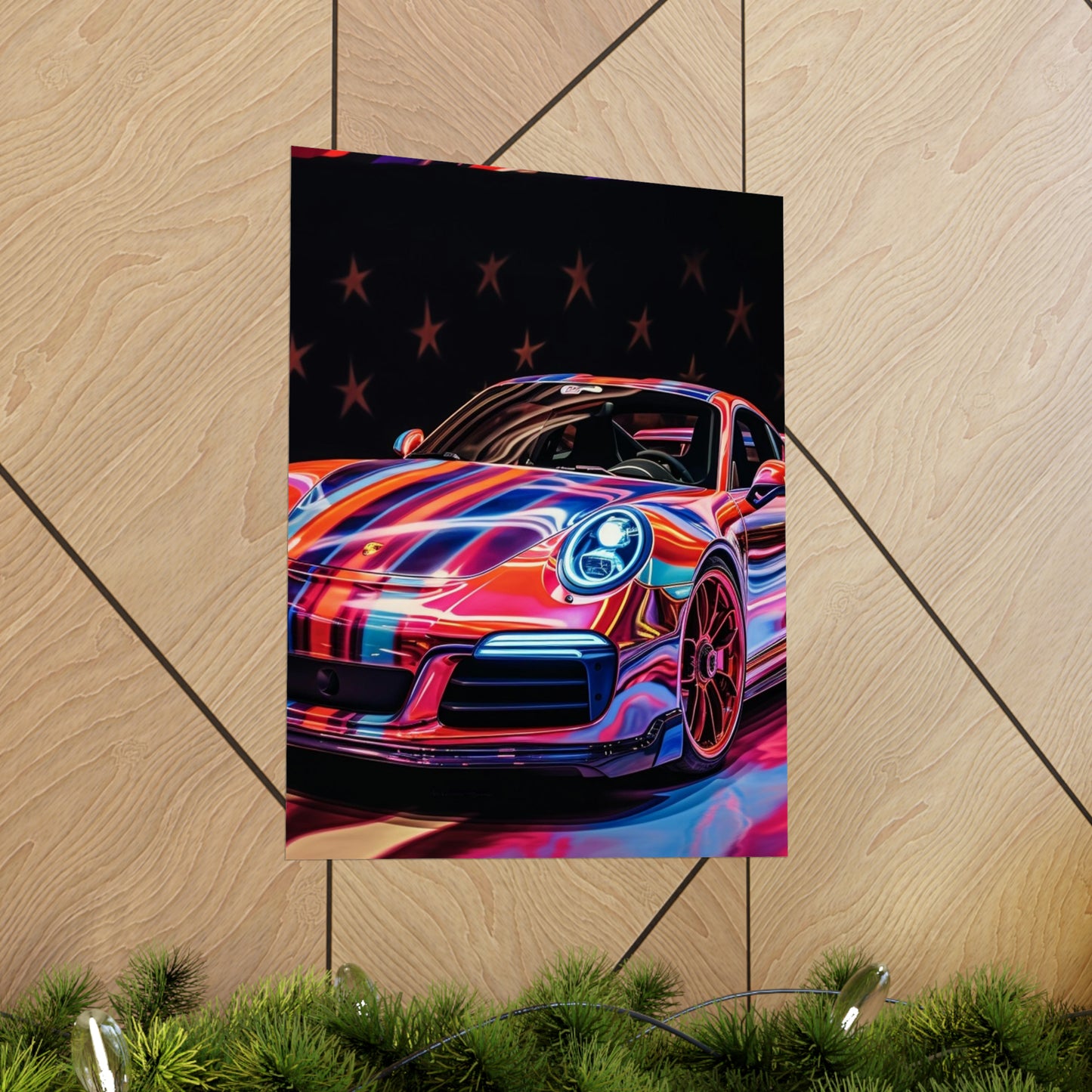 Premium Matte Vertical Posters American Flag Colored Porsche 4