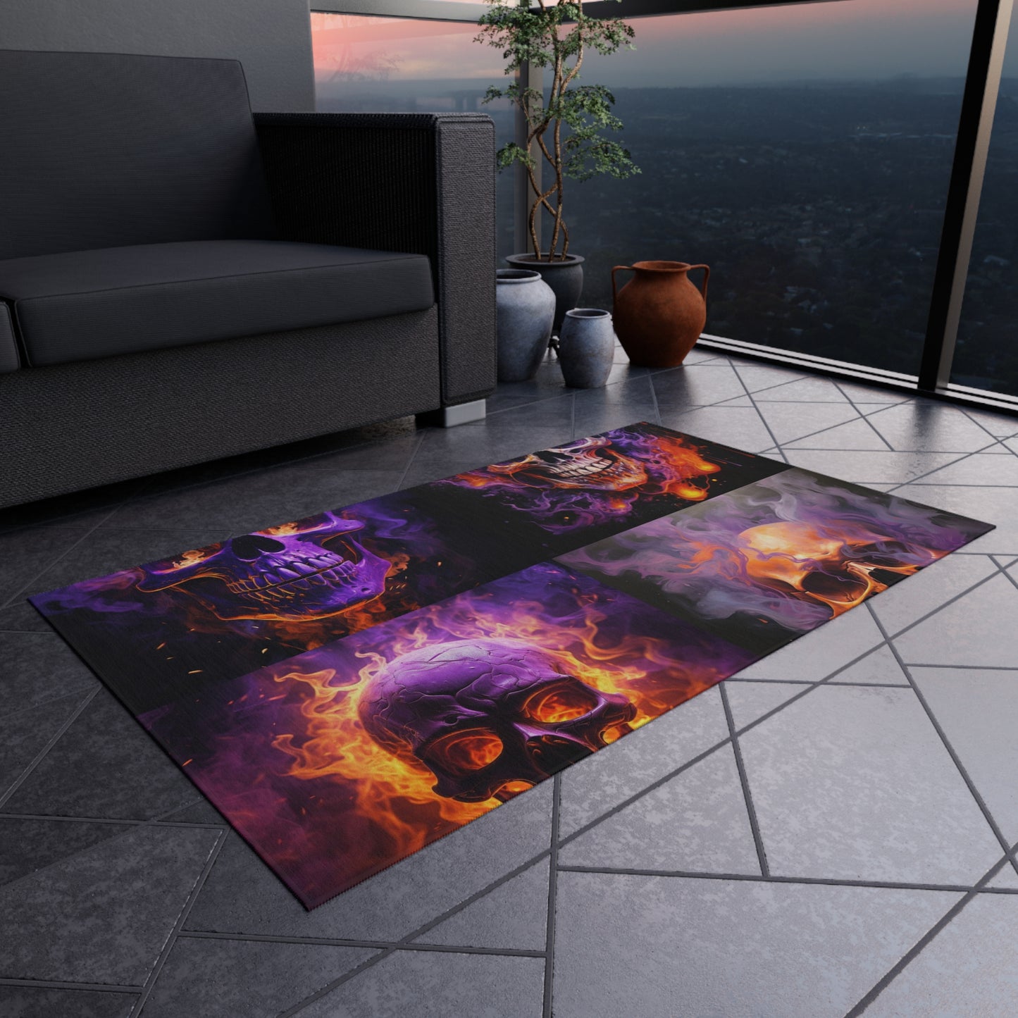 Outdoor Rug  Skull Flames 5