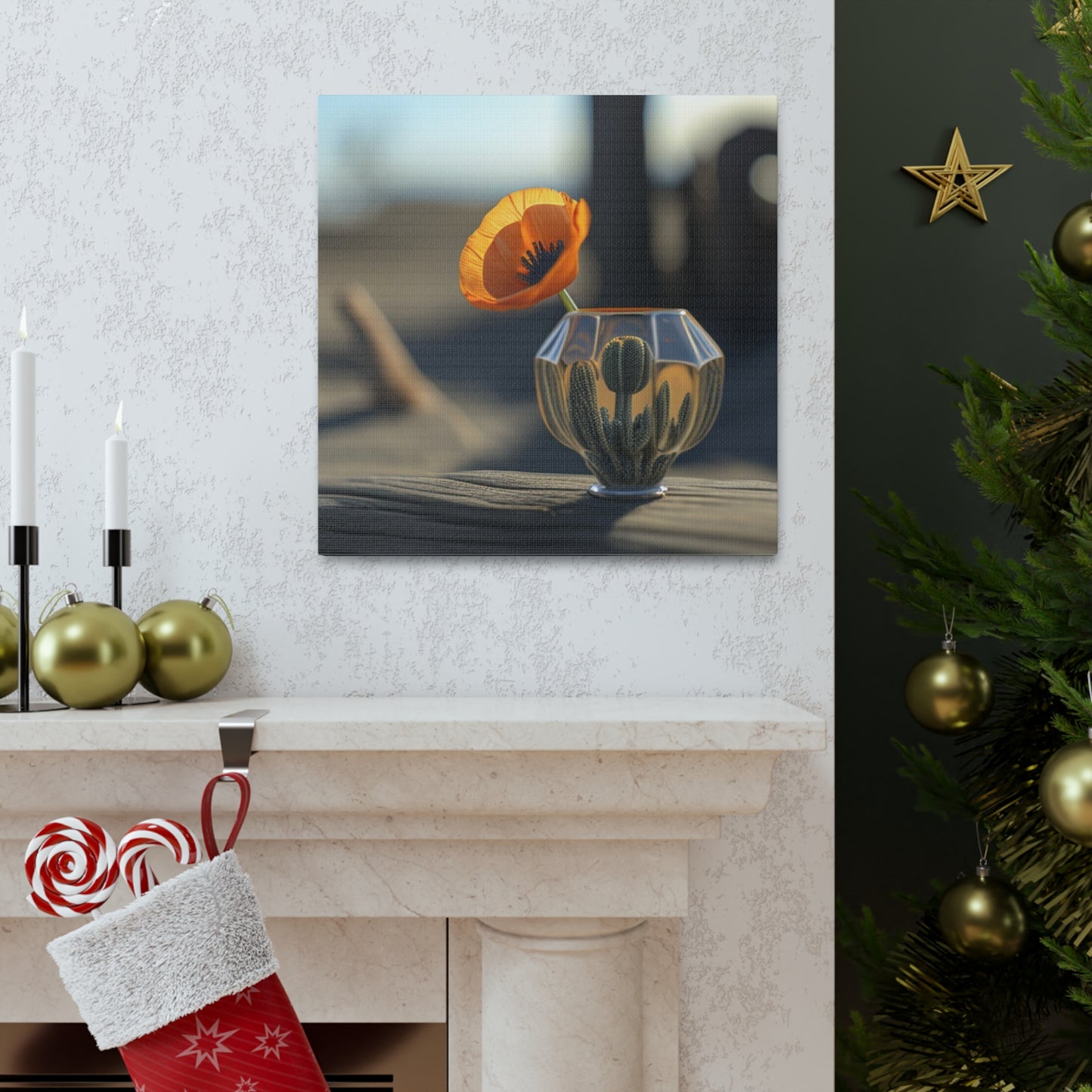 Canvas Gallery Wraps Orange Poppy in a Vase 2