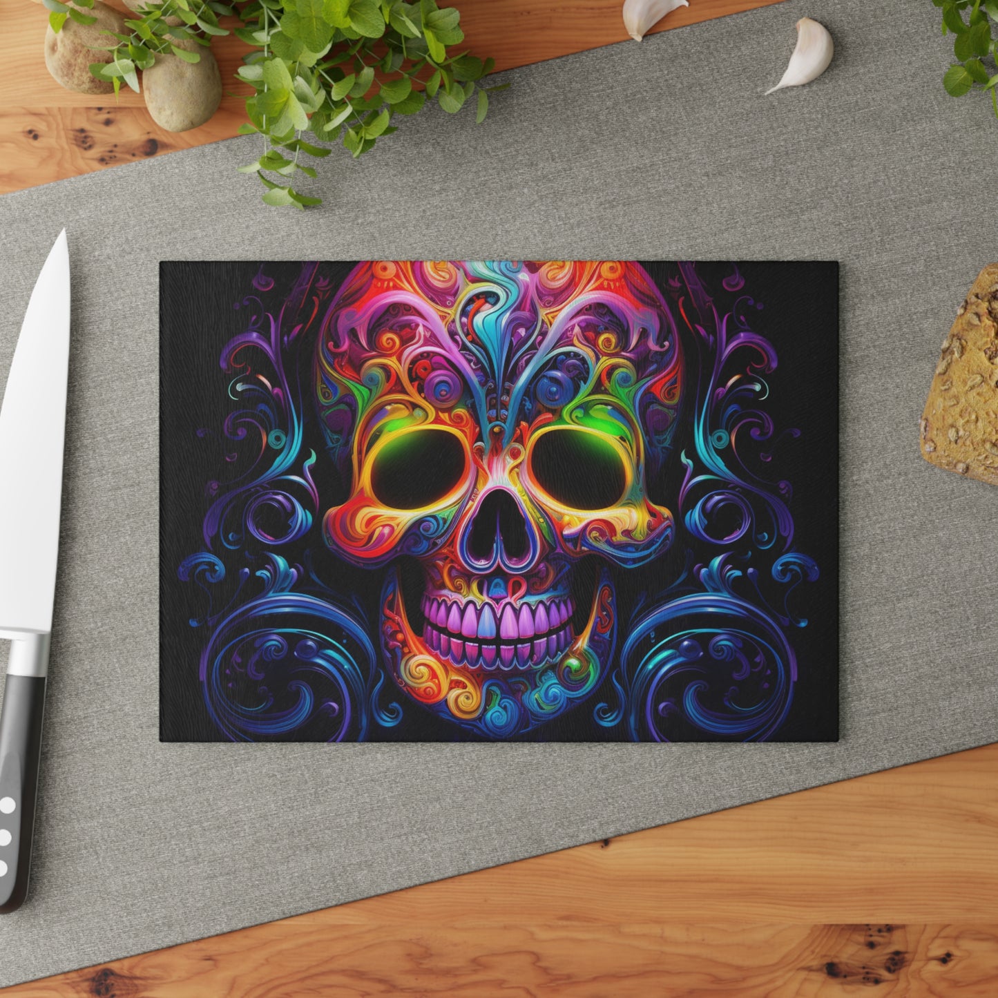 Glass Cutting Board Macro Skull Color 2